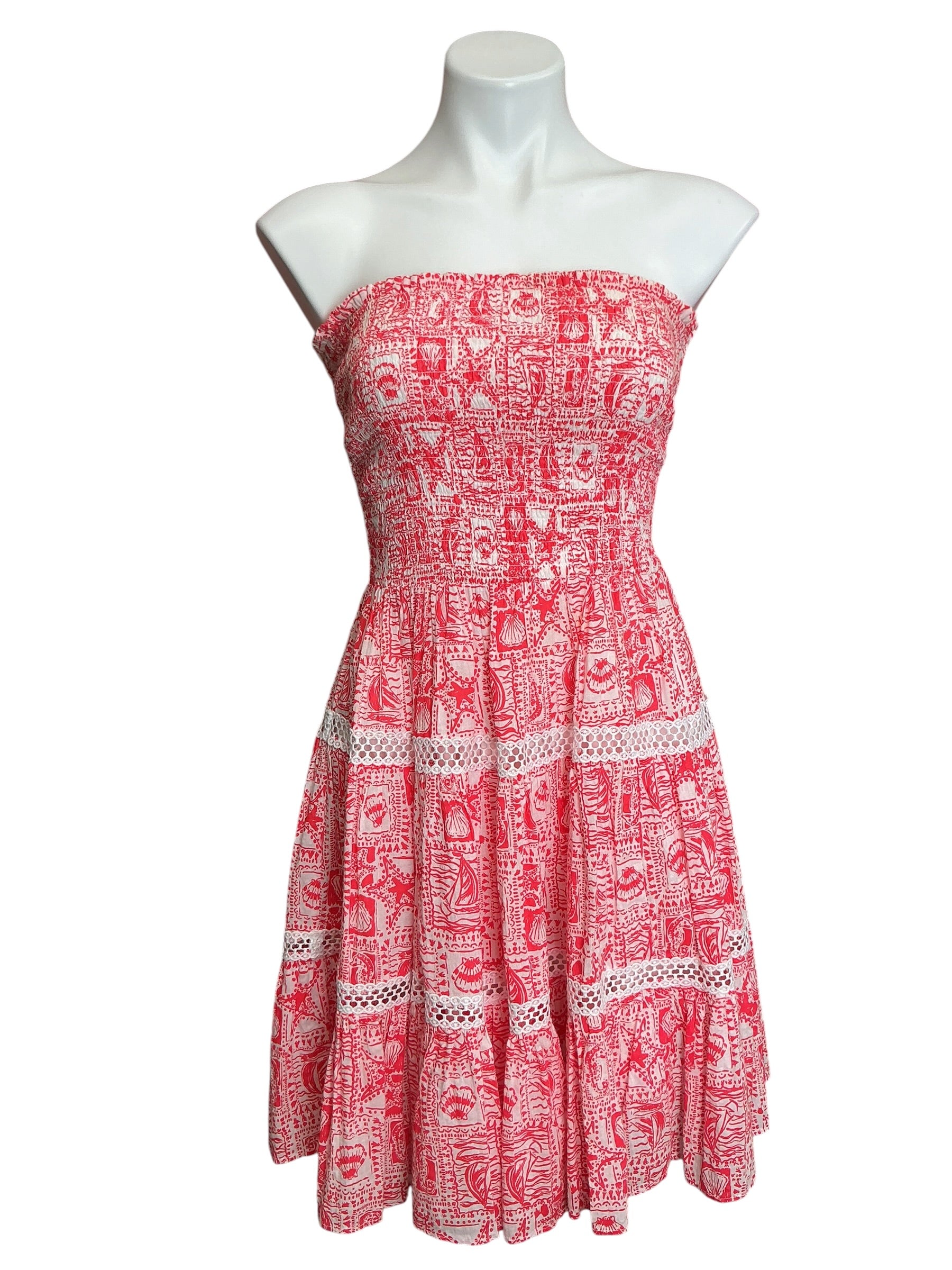Lilly Pulitzer Kelvina Strapless Dress Mizner Red Seaside Harbour - Size XS