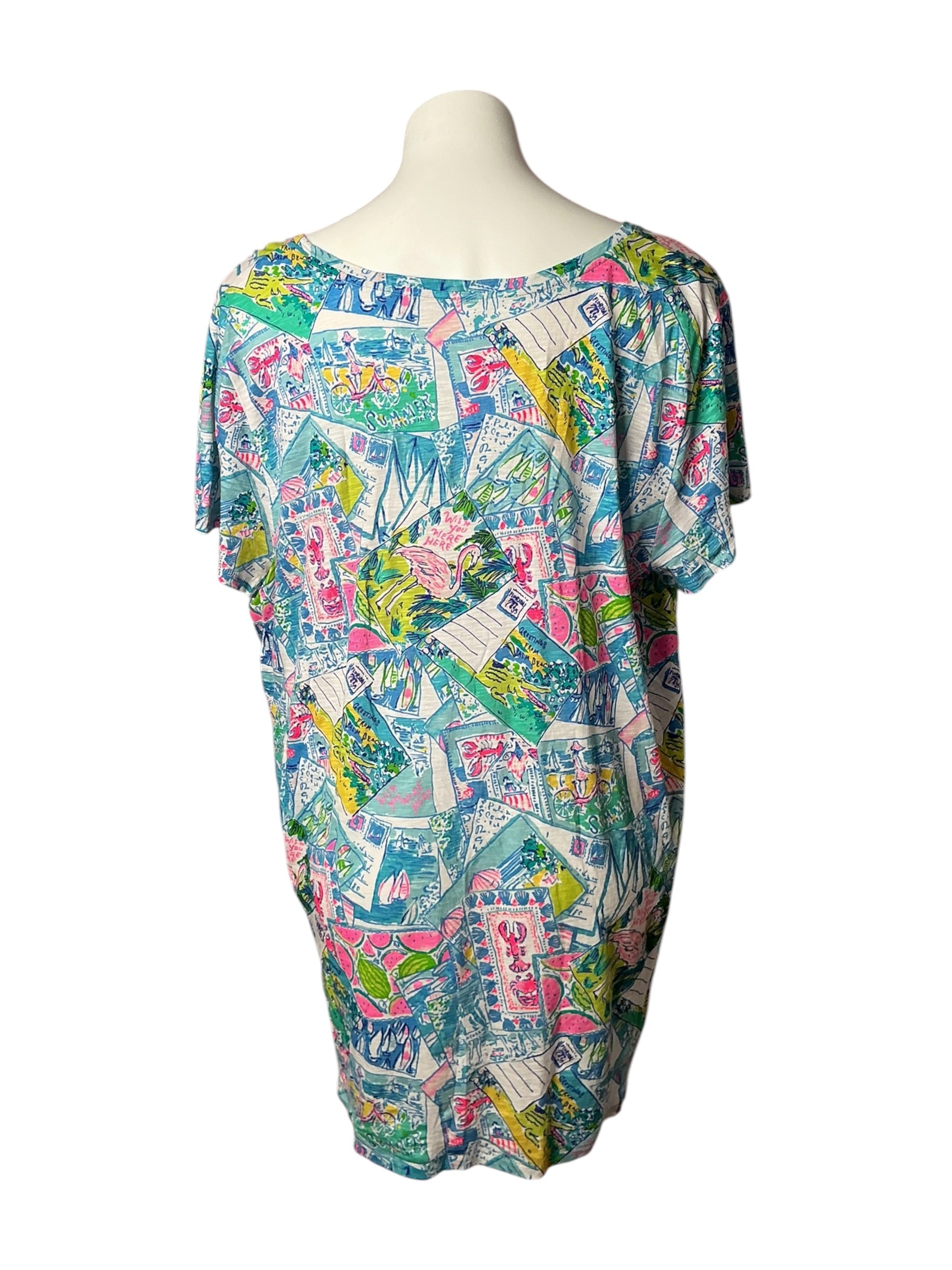 Lilly Pulitzer Etta V Neck Top Wish You Were Here - Size XXL
