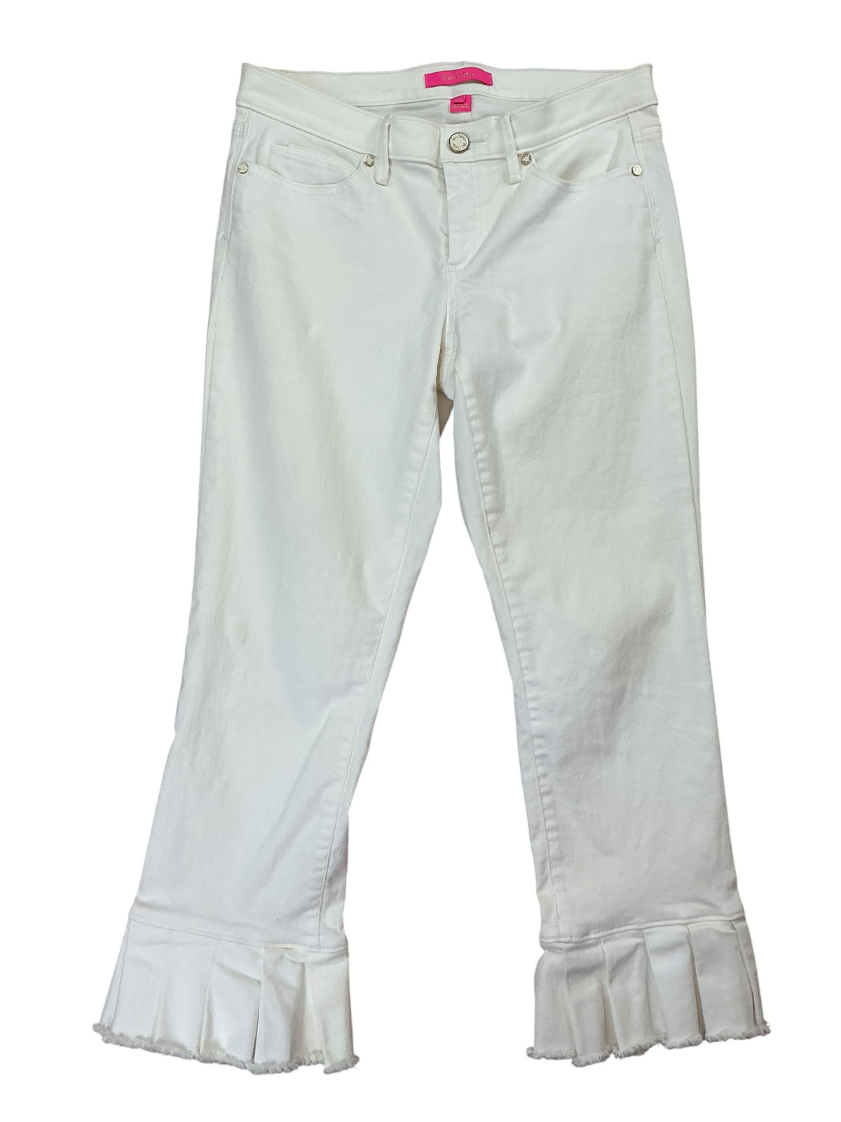 Lilly Pulitzer South Ocean Ruffle Crop Jeans Resort White - Size 8