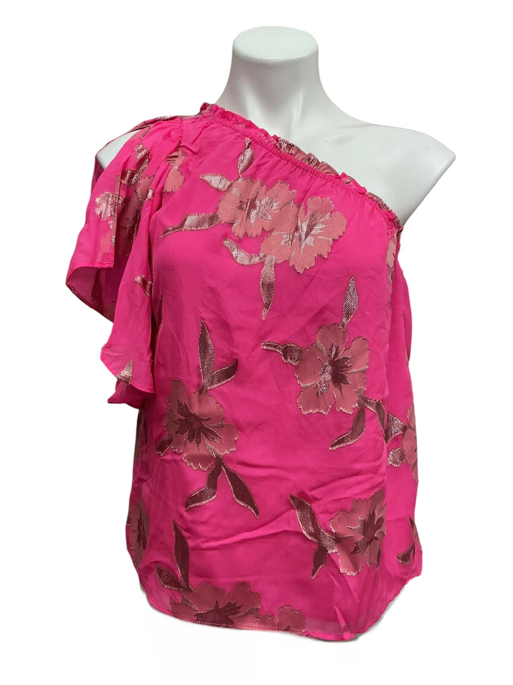 Lilly Pulitzer NWT Saraleigh One Shoulder Top Roxie Pink Anniversary Silk Clip - Size S