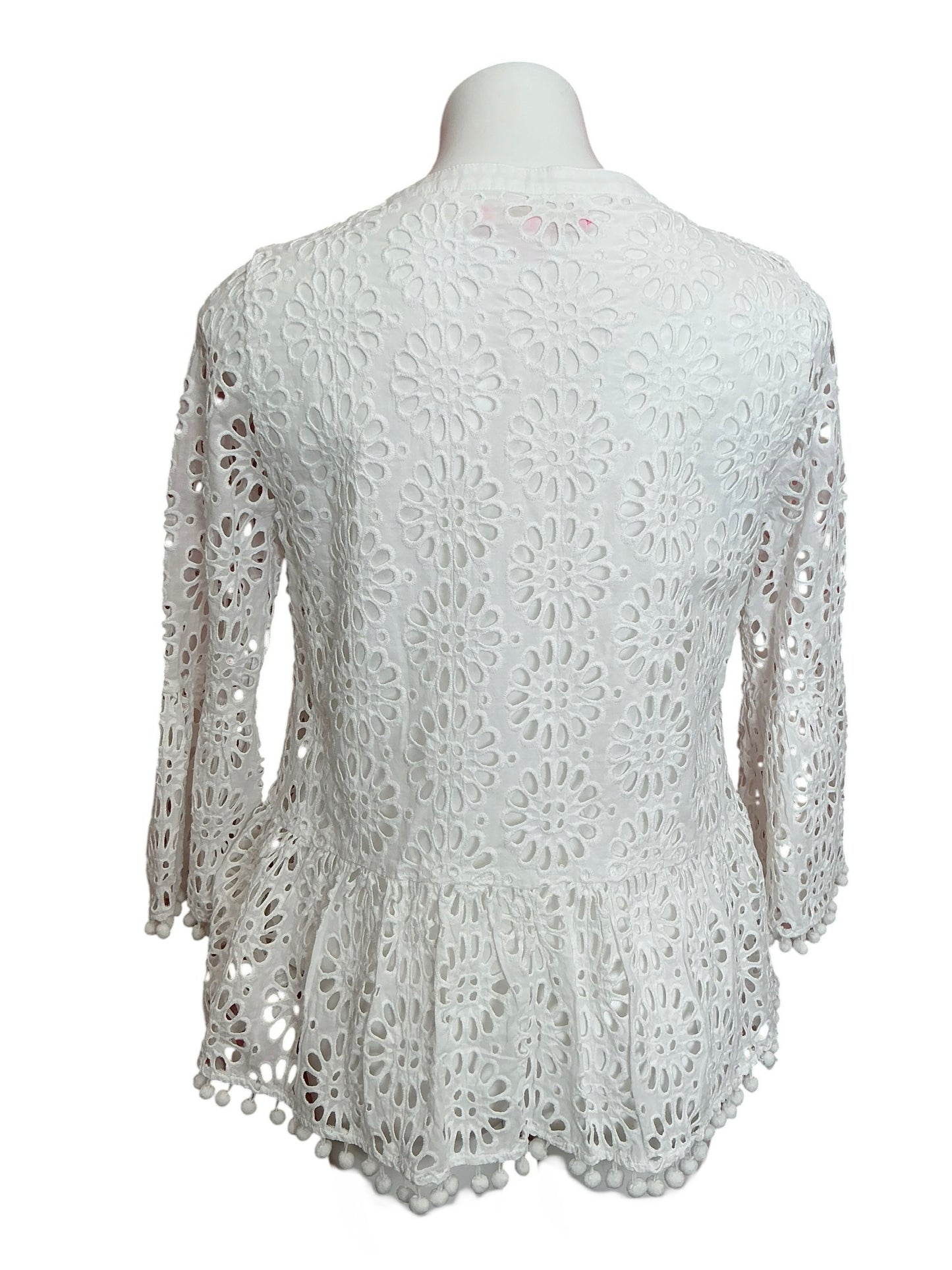 Lilly Pulitzer Bekah Top Resort White Funflower Oversized Pinwheel Eyelet - Size M