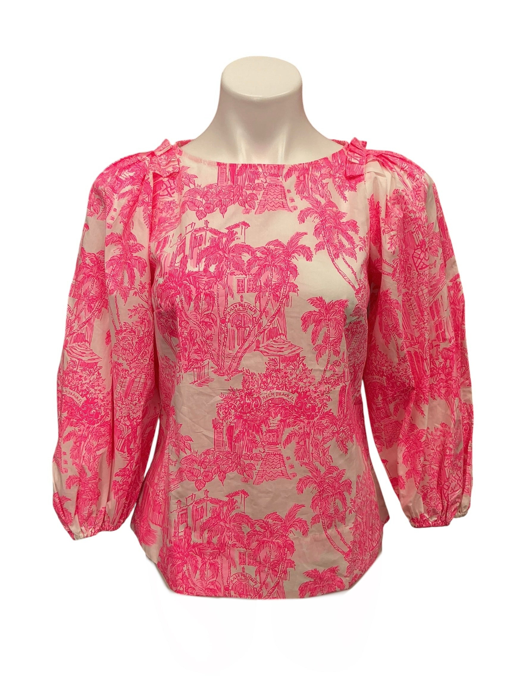 Lilly Pulitzer Barbara 3/4 Sleeve Top Palm Beach Anniversary Toile - Size 00