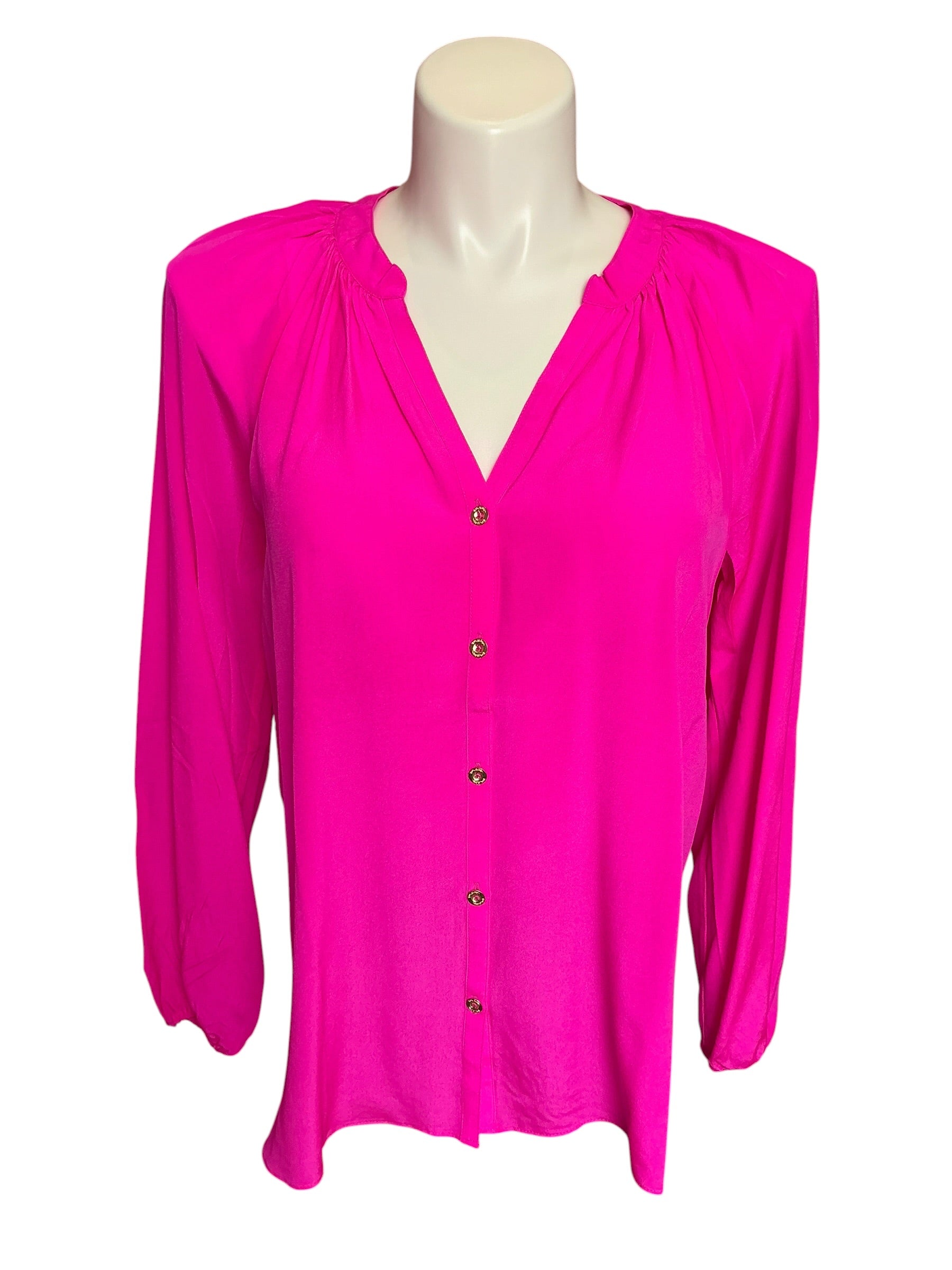 Lilly Pulitzer Saige Long Sleeve Silk Top Orchid Oasis - Size XL