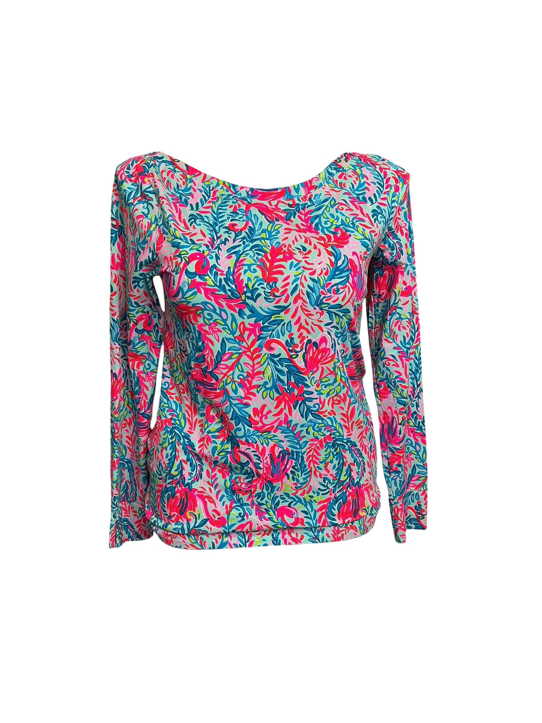 Lilly Pulitzer Aleah Long Sleeve Top - Surf Blue Film Flam - Size XL