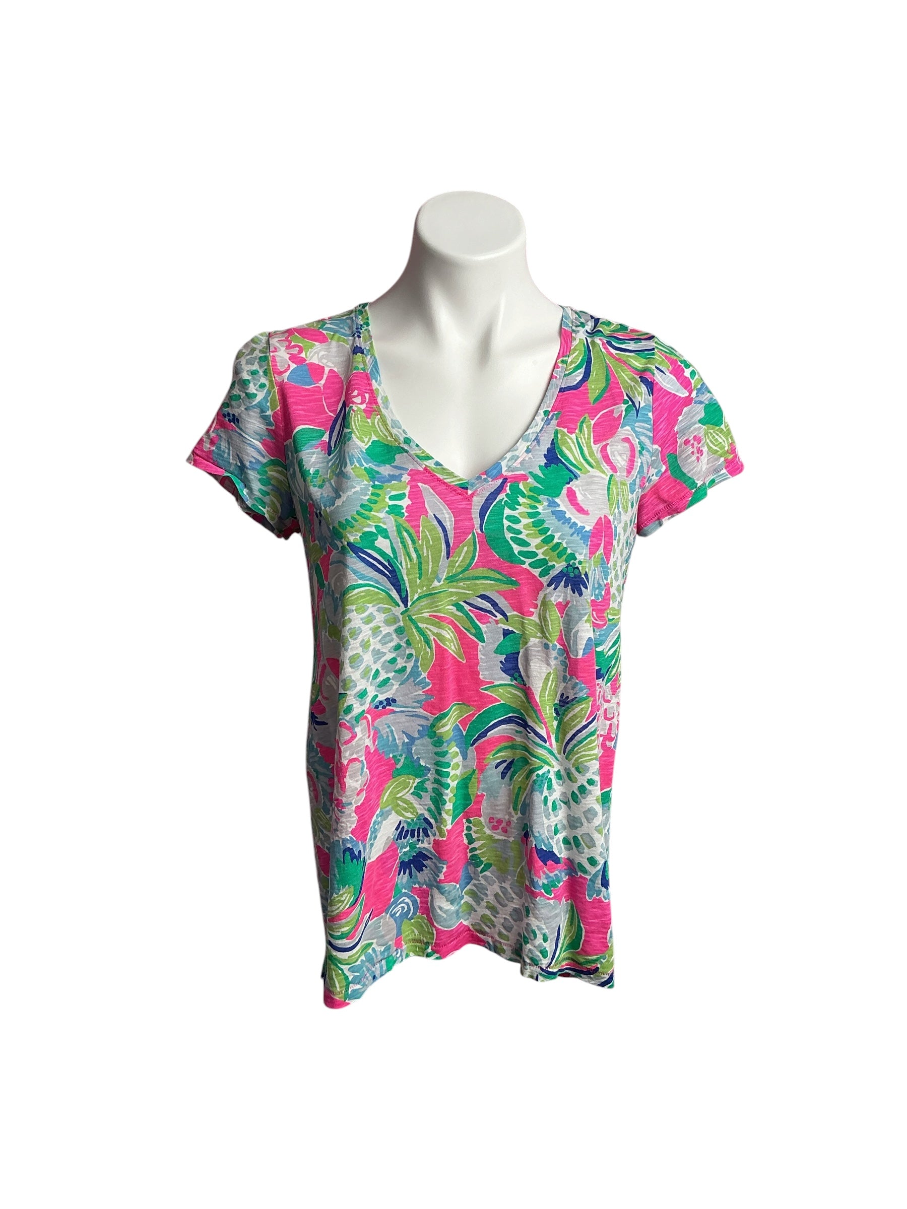 Lilly Pulitzer- Etta V-Neck Top Multi Raise The Bar Size S