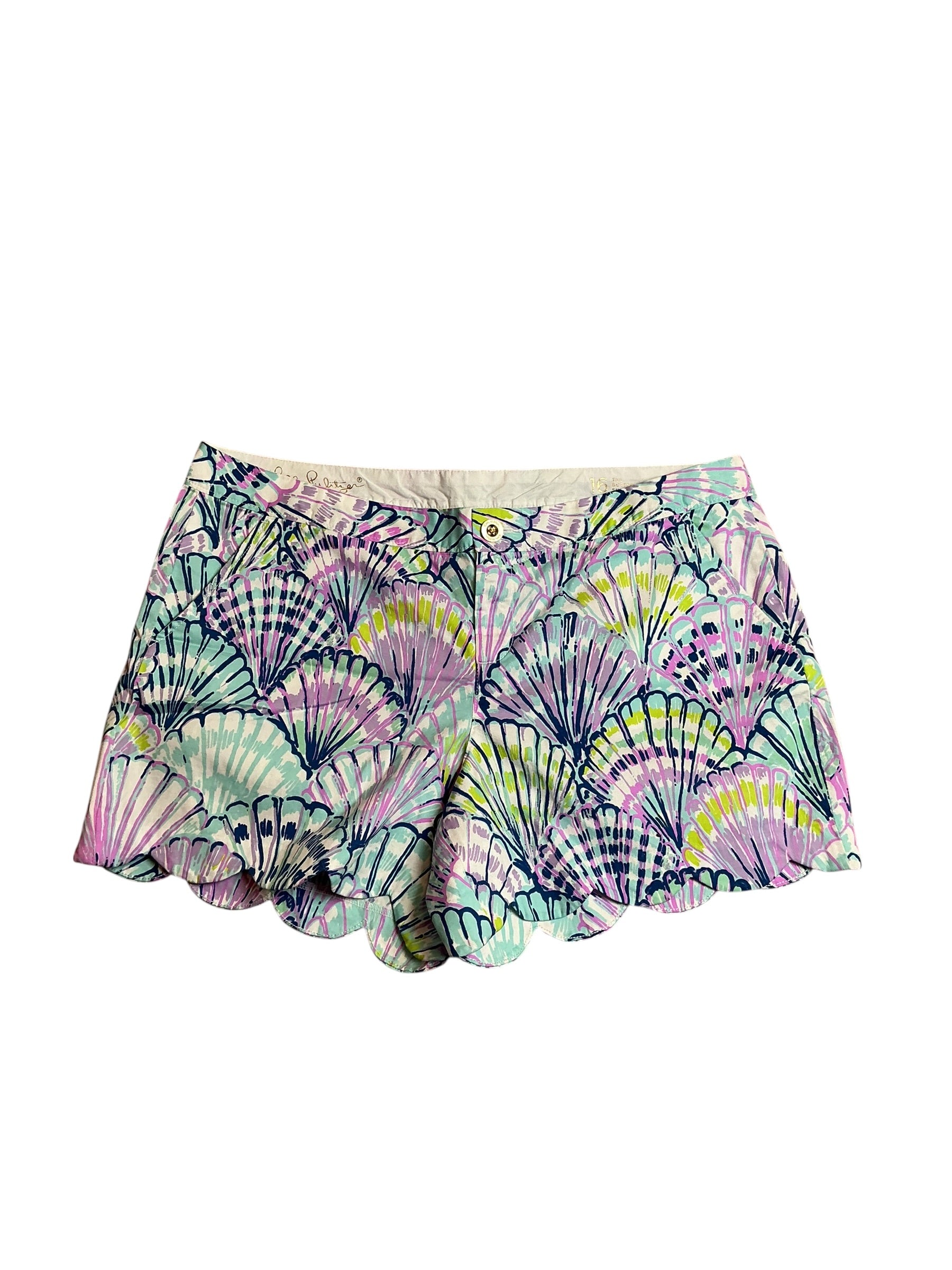 Lilly Pulitzer Buttercup Scalloped Hem Shorts Oh Shello - Size 16
