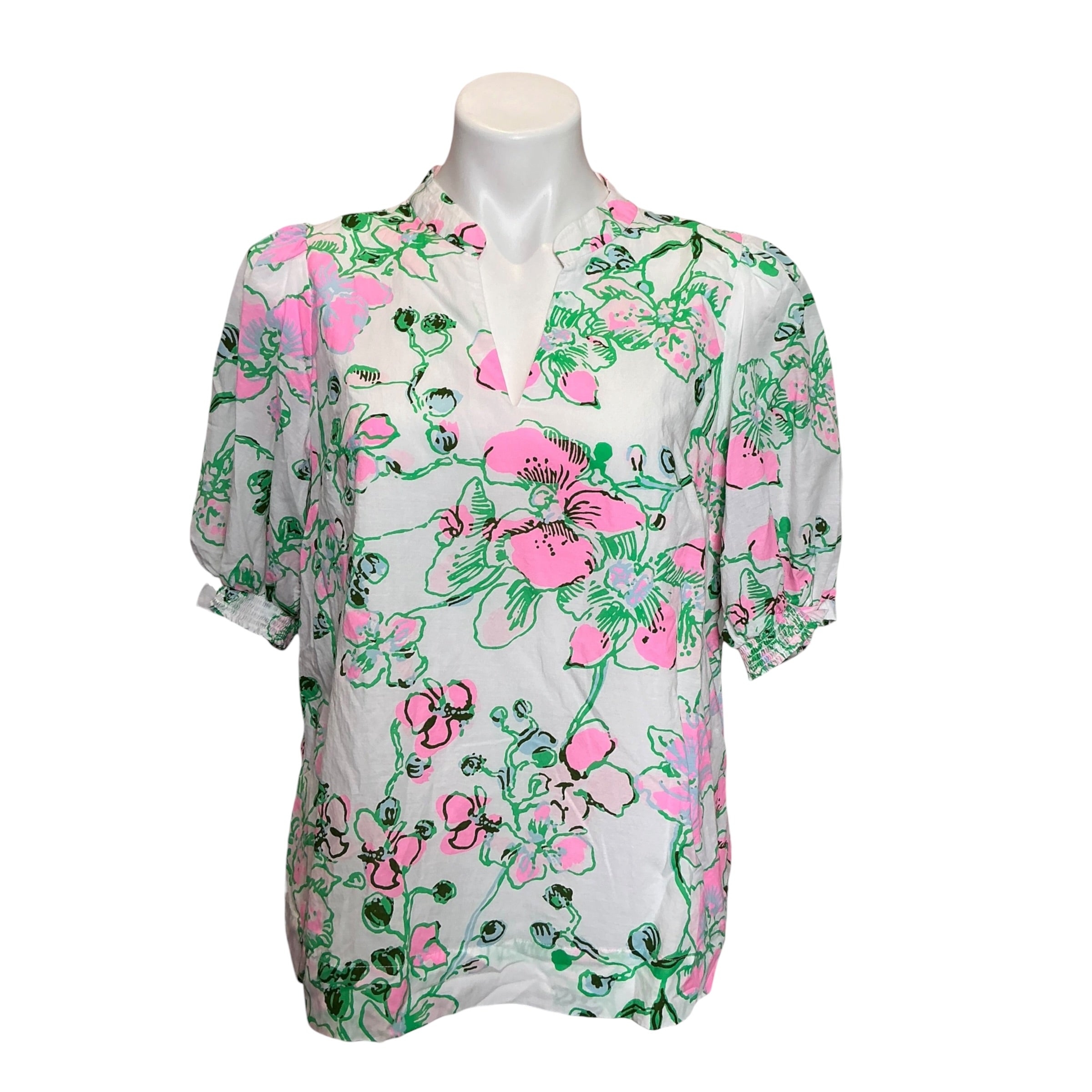 Lilly Pulitzer Brinelle Short Sleeve Blouse Orchids on the Avenue - Size L