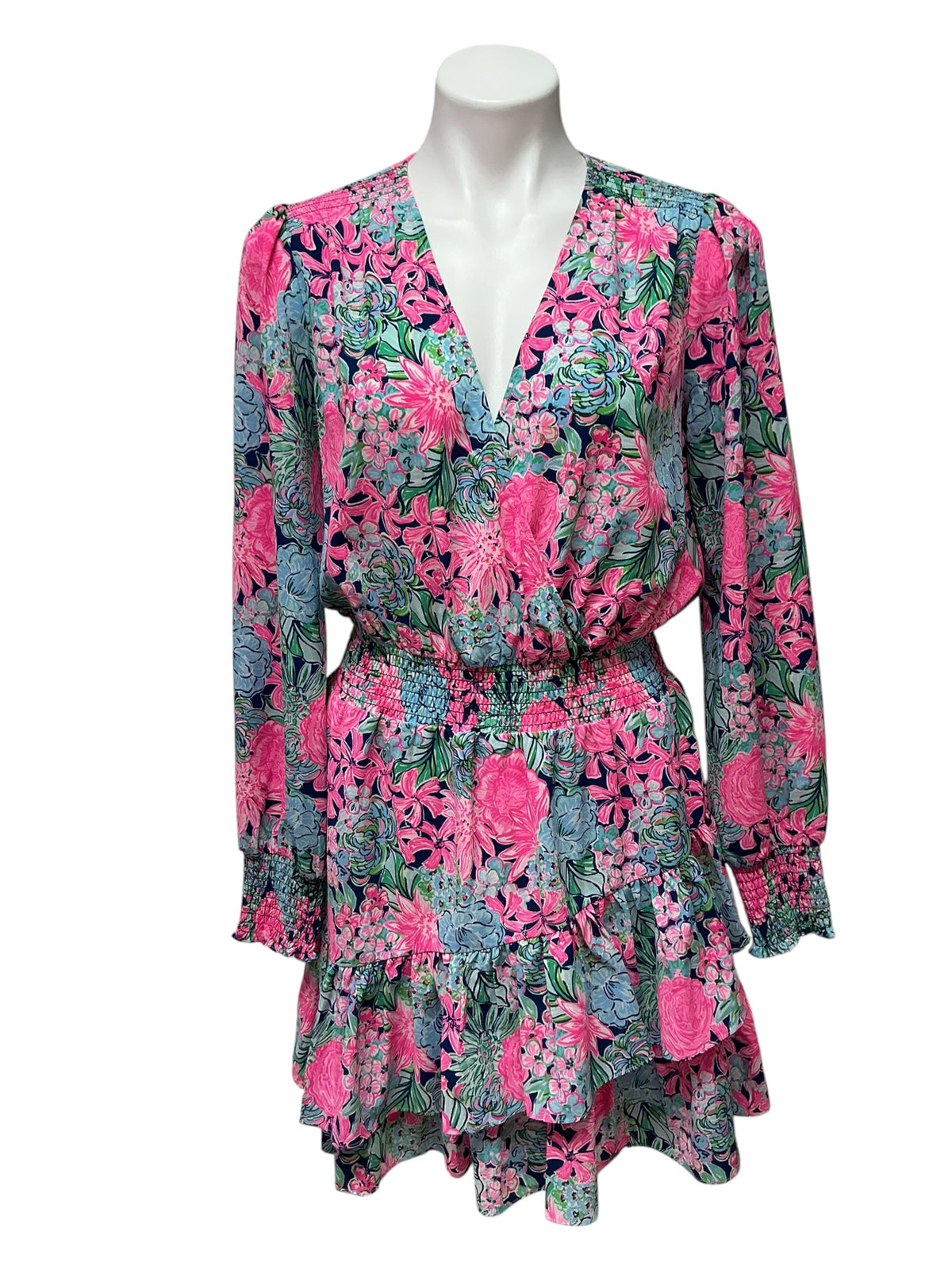 Lilly Pulitzer NWT Christiana Long Sleeve Dress Oyster Bay Navy Always Be Blooming - Size 8