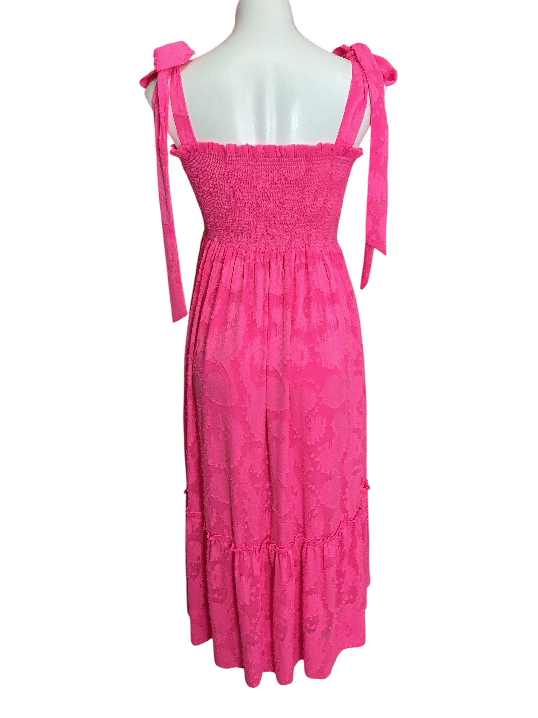 Lilly Pulitzer Hadly Smocked Maxi Dress Roxie Pink Poly Crepe Swirl Clip - Size M