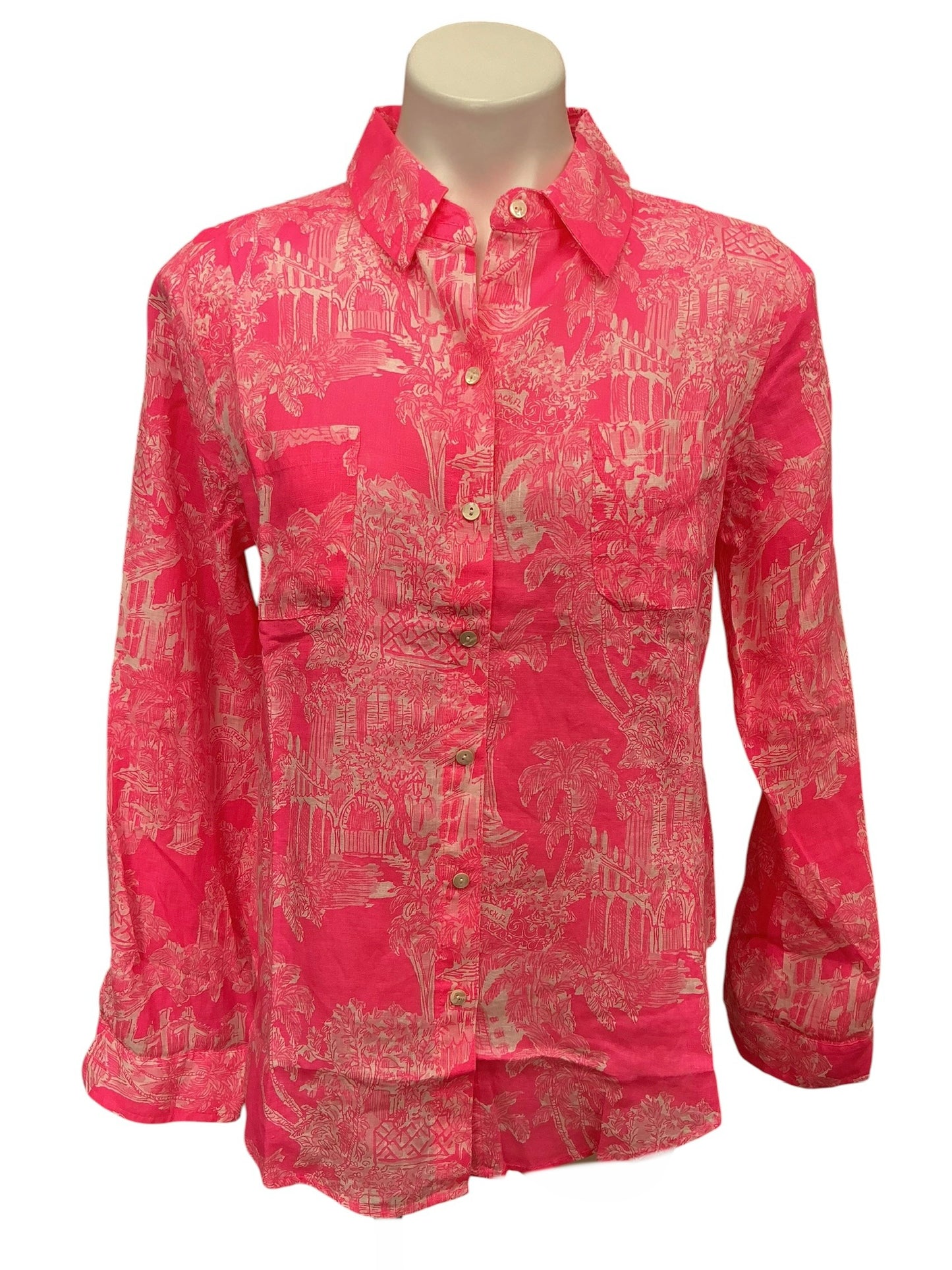 Lilly Pulitzer NWT Sea View Button Down Top Roxie Pink PB Anniversary Toile - Size S