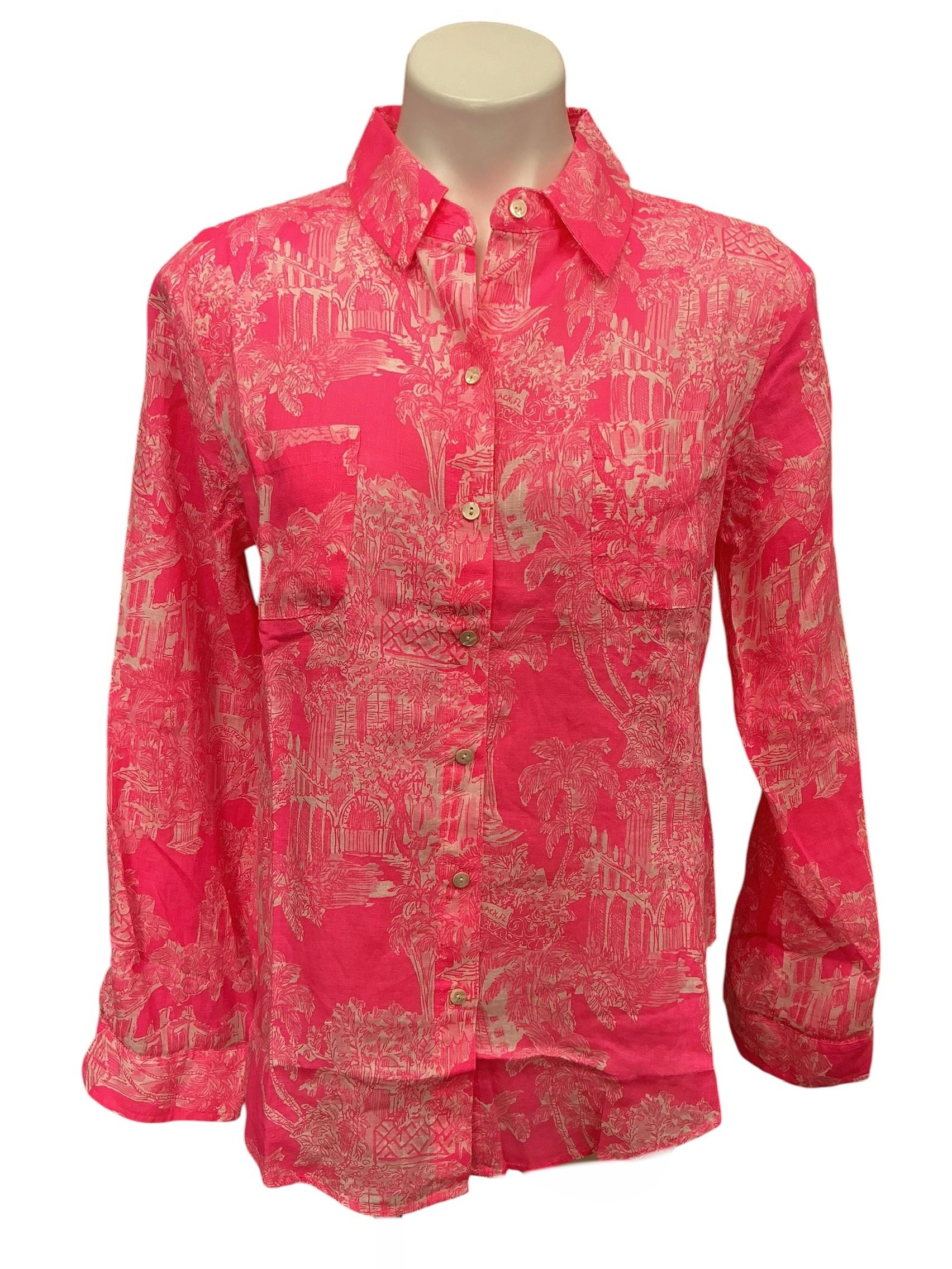 Lilly Pulitzer NWT Sea View Button Down Top Roxie Pink PB Anniversary Toile - Size S