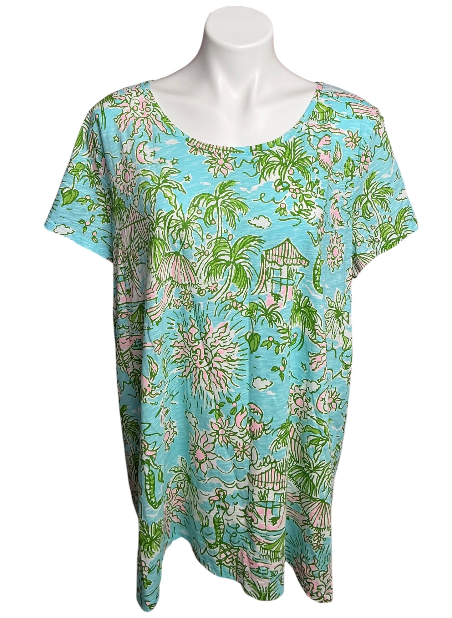 Lilly Pulitzer NWT Etta Scoop Neck Fresh Water Blue Sunbathers Bliss - Size XXL