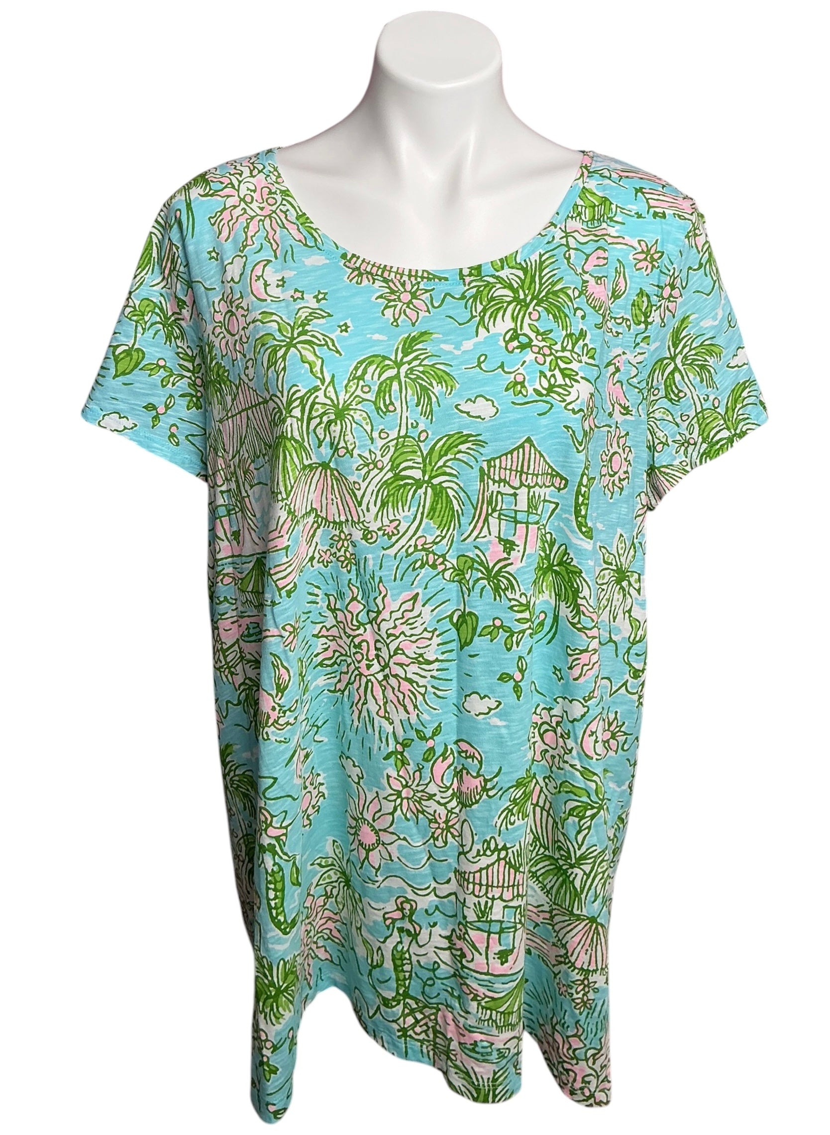 Lilly Pulitzer NWT Etta Scoop Neck Fresh Water Blue Sunbathers Bliss - Size XXL