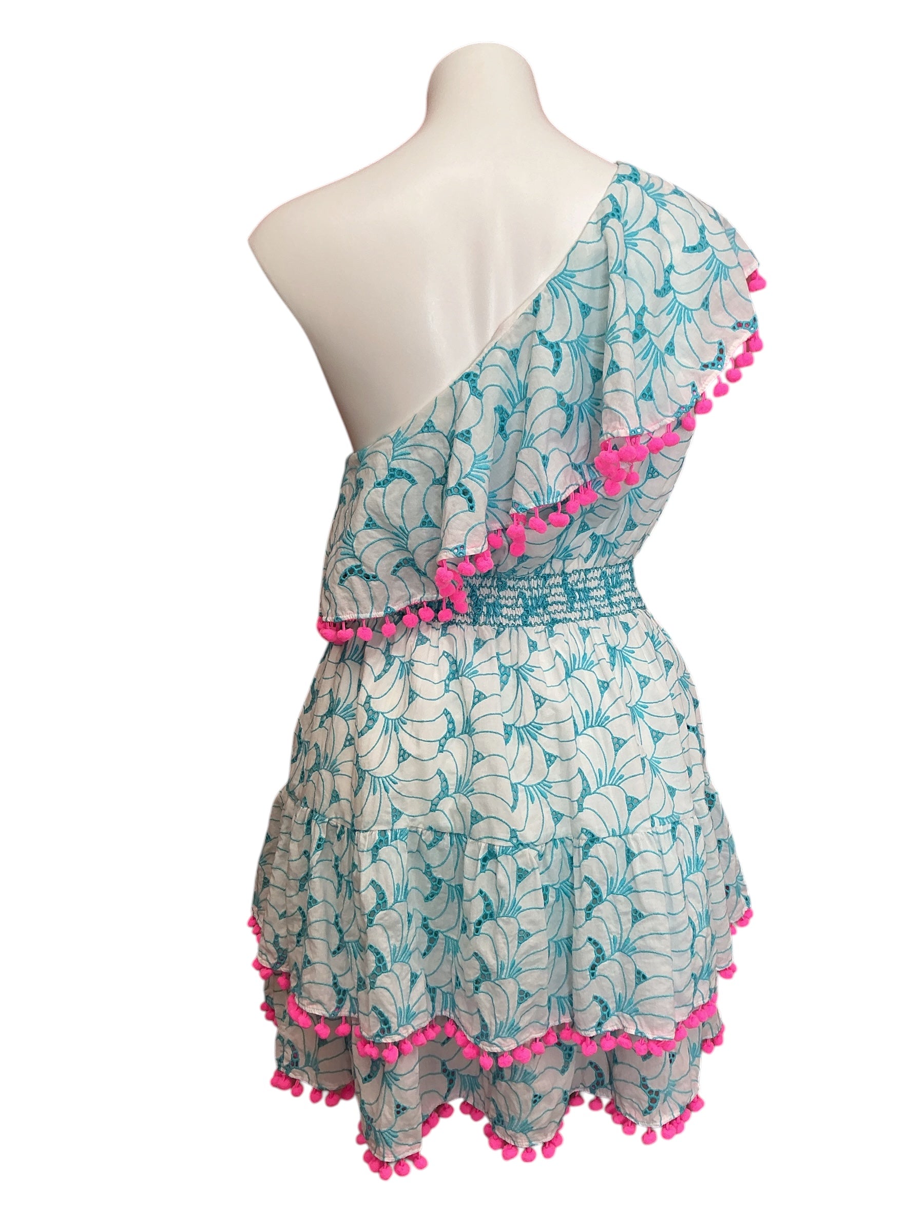 Lilly Pulitzer Addilyn One-Shoulder Dress Bermuda Blue Tropical Swirl - Size XL
