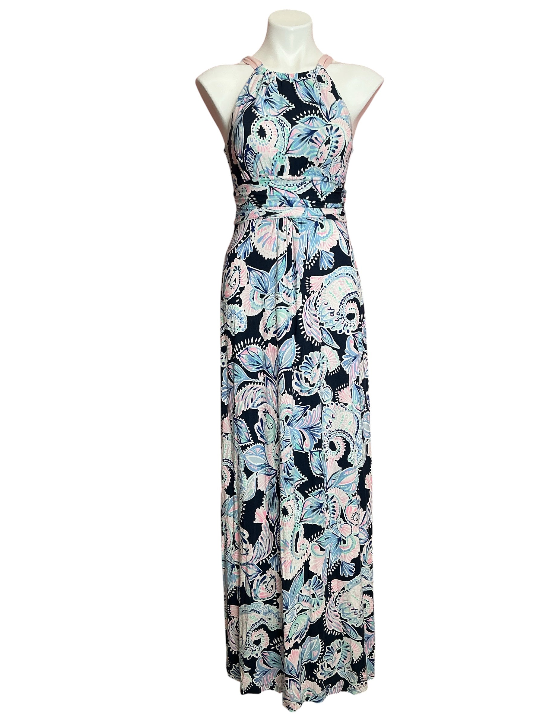 Lilly Pulitzer Martina Maxi Dress High Tide Navy Holy Flockamolie - Size XS