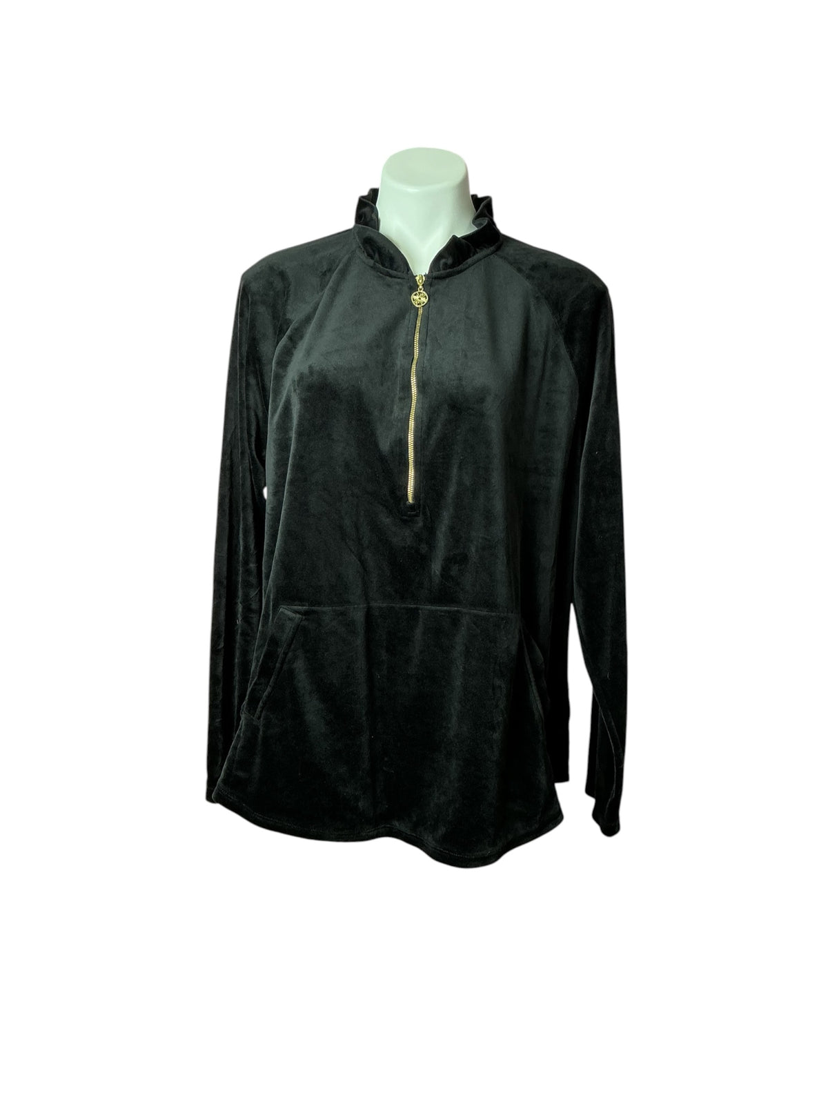 Lilly Pulitzer Quarter-zip Jayla Velour Popover Onyx Black - Size XXL
