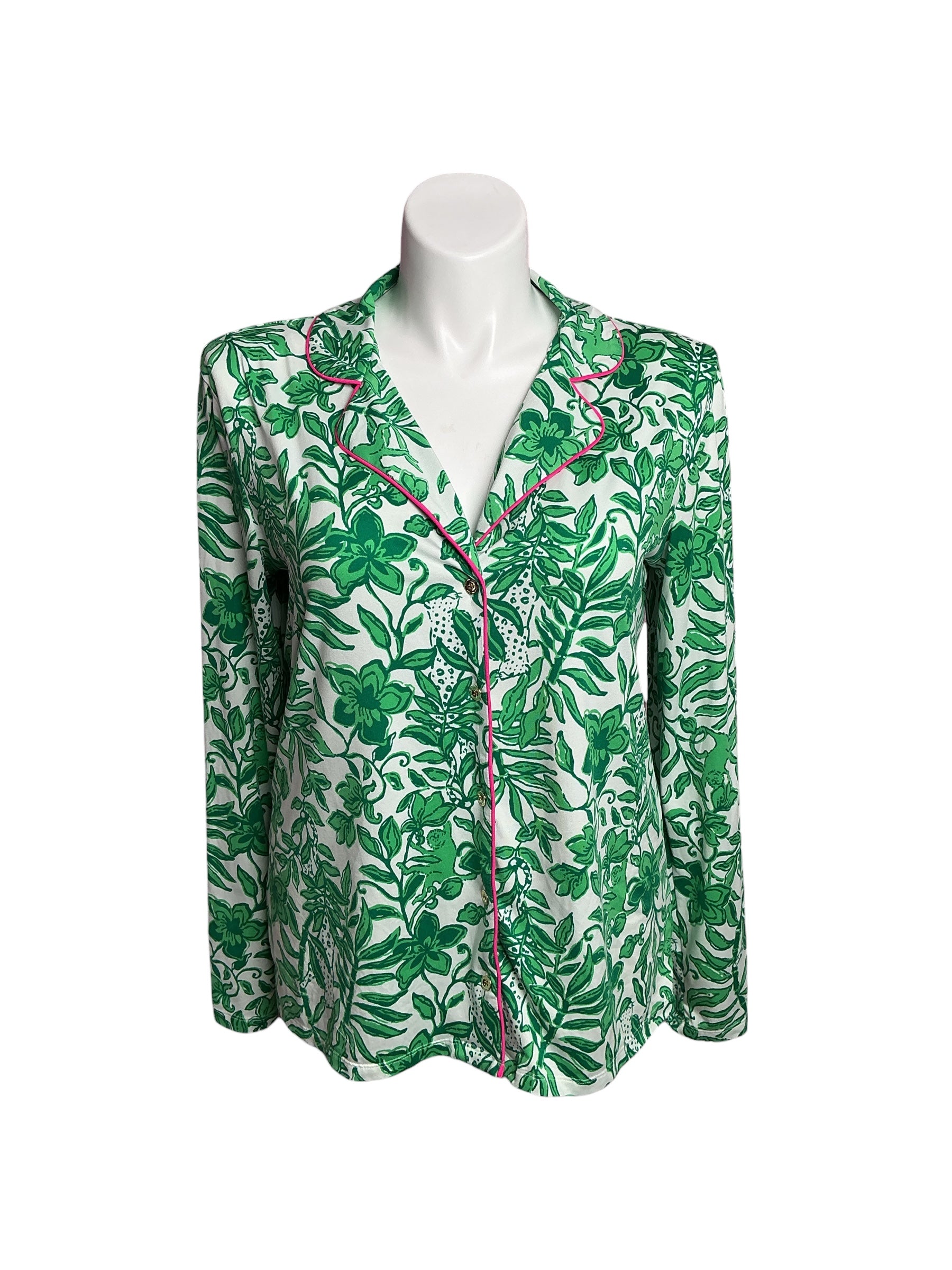 Lilly Pulitzer- PJ Knit Long Sleeve Button-Up Fiddle Leaf Green Size XL