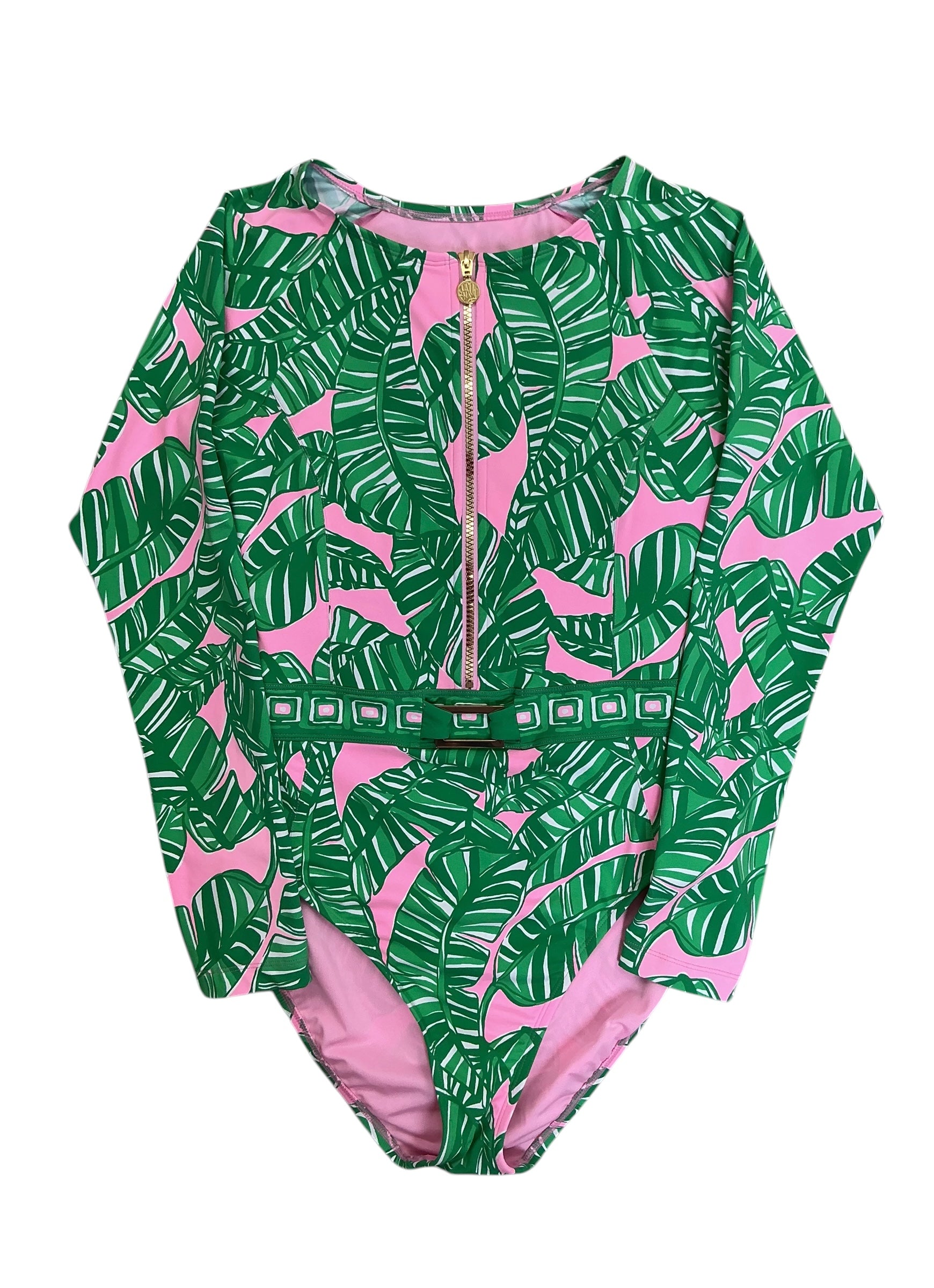 Lilly Pulitzer Toretta Rashguard One-Piece Swimsuit Conch Shell Pink Lets Go Bananas - Size 10