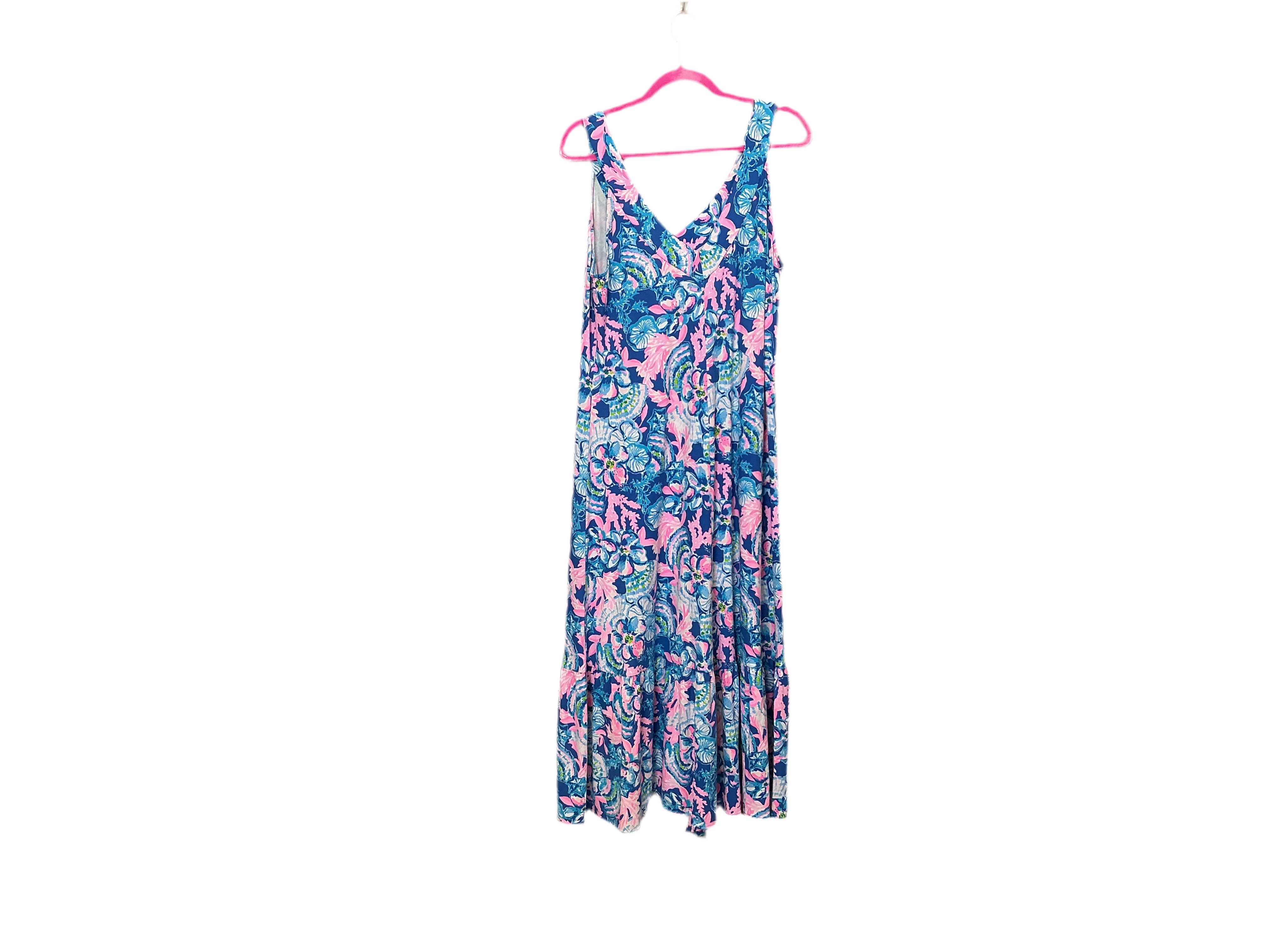 Lilly Pulitzer NWT Madsen V-Neck Midi Dre Blue Tang Sitting Seaside - Size L