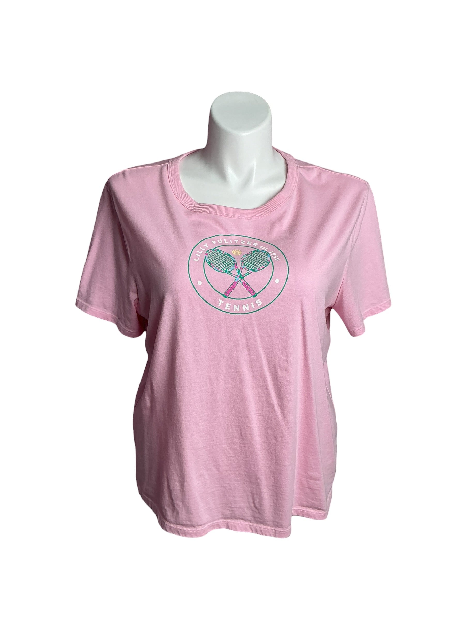 Lilly Pulitzer- Luxletic Rally Tee Peony Pink Holding Court Size XL