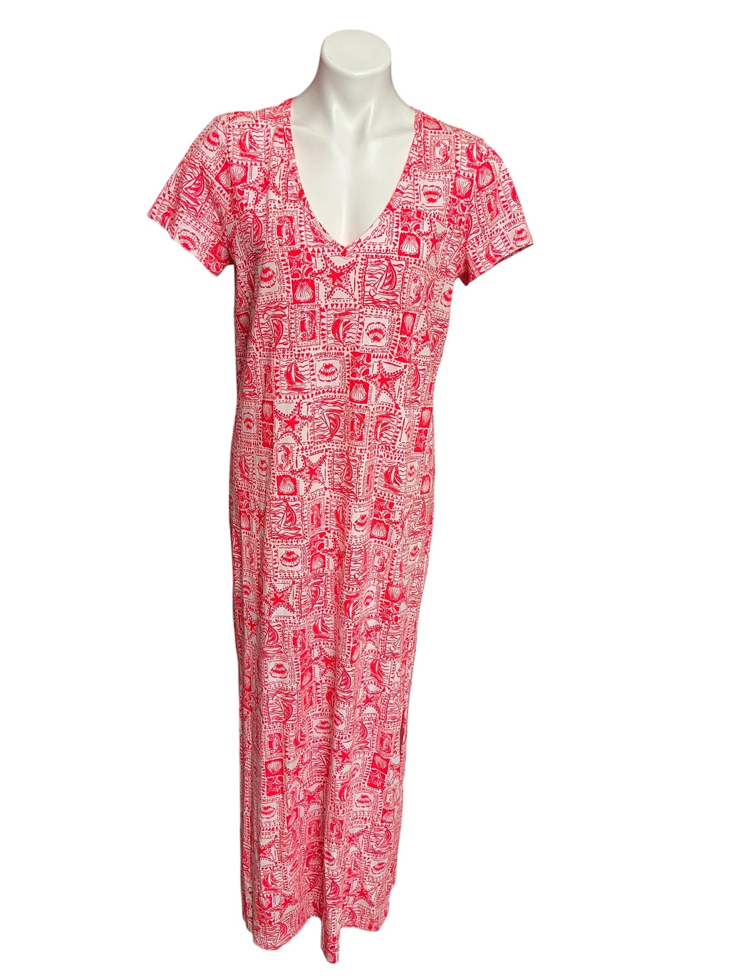 Lilly Pulitzer Etta Short Sleeve Maxi Dress Mizner Red Seaside Harbour - Size L