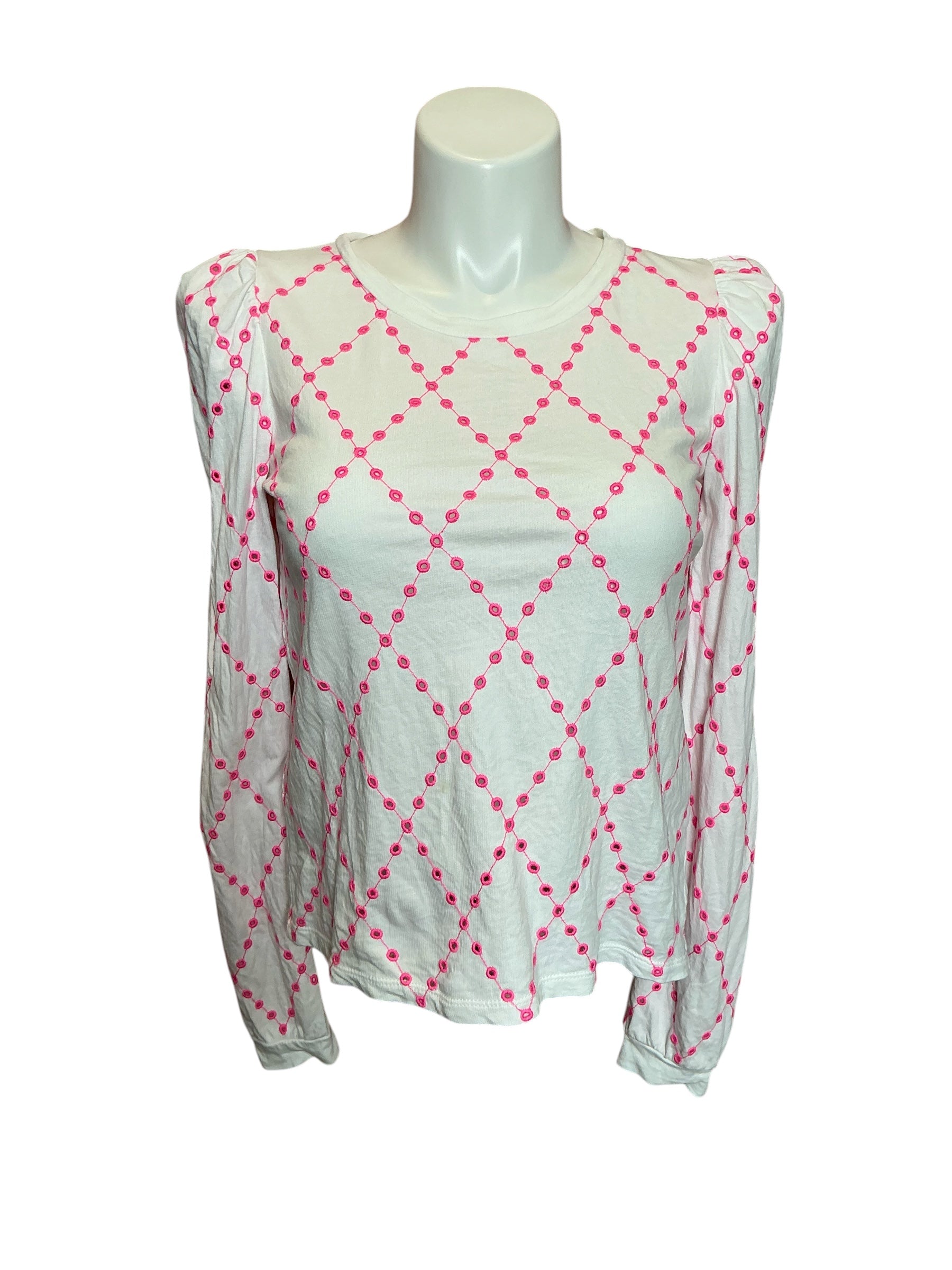 Lilly Pulitzer Jansen Eyelet Sweatshirt Prosecco Pink Oversized Diamond Knit Eyelet - Size S