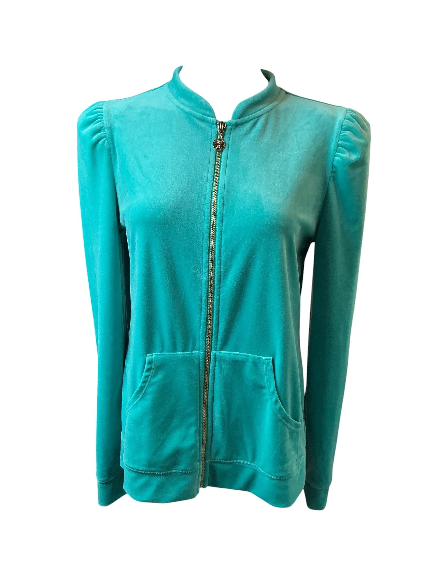 Lilly Pulitzer Evanna Velour Zip-Up Jacket Maldives Green - Size M
