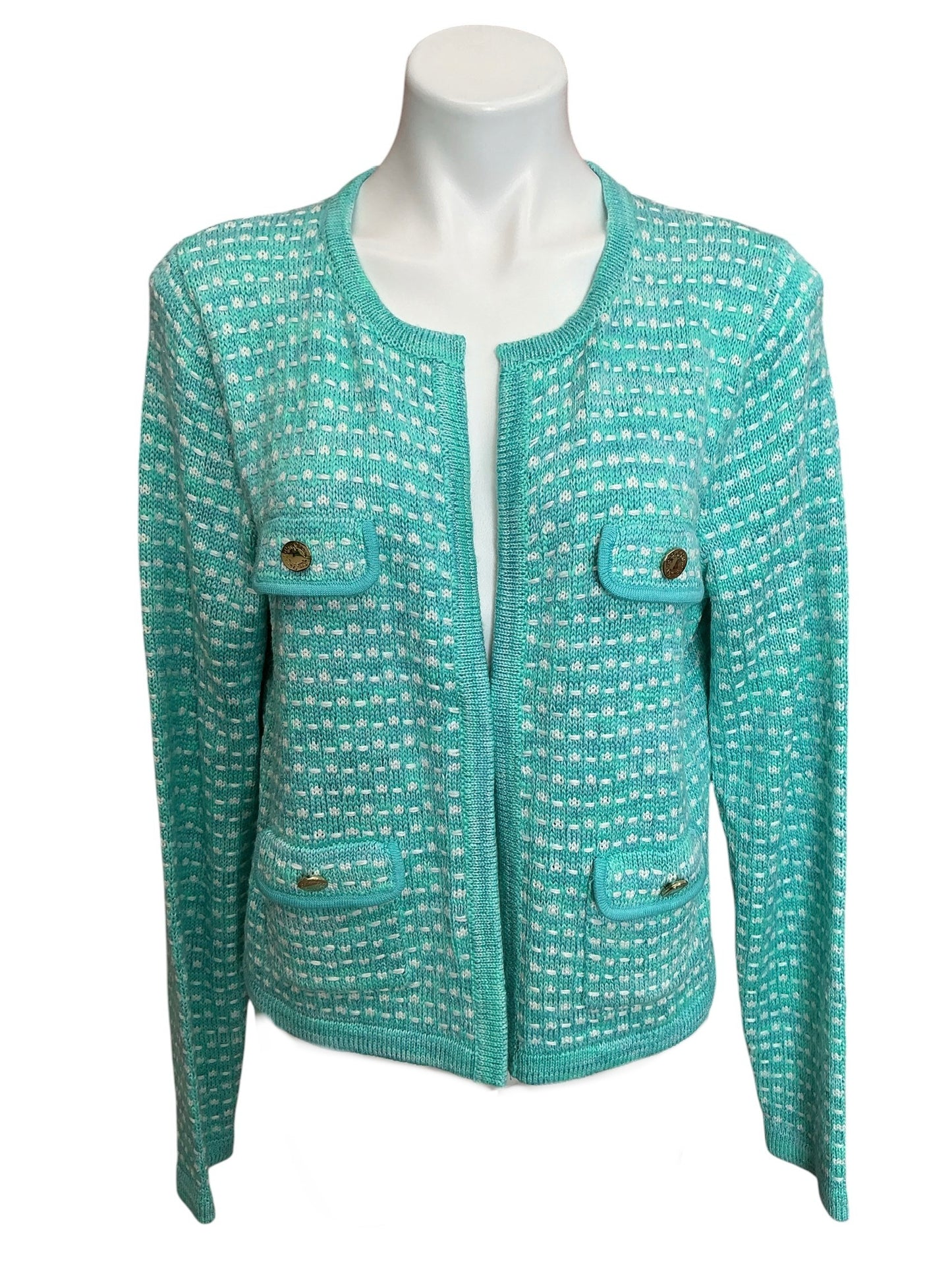 Lilly Pulitzer NWT Kienna Cardigan Blue Horizon Metallic Marled Knit - Size L