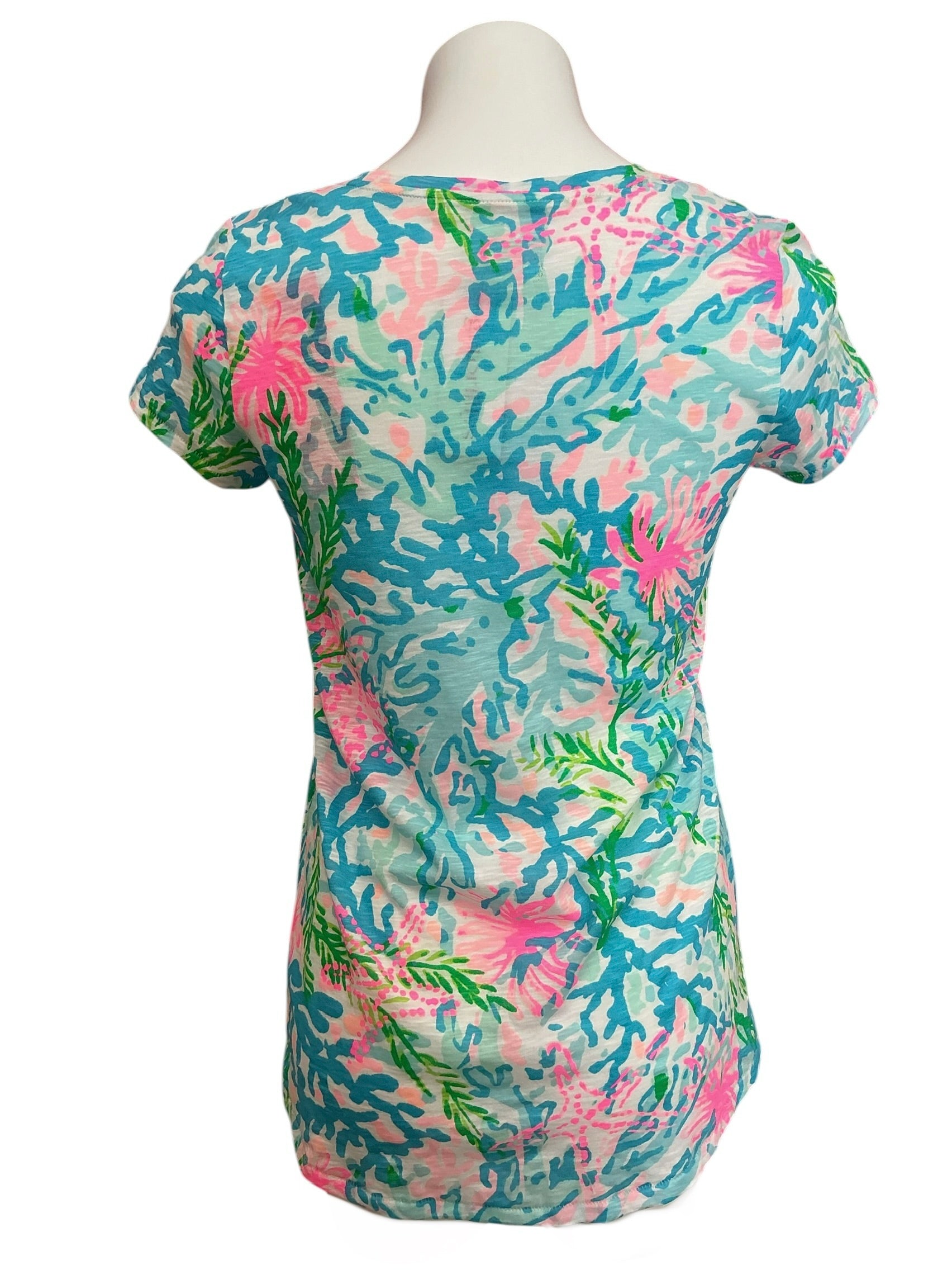 Lilly Pulitzer NWT Etta V-Neck Top Multi Coral Bay - Size XS