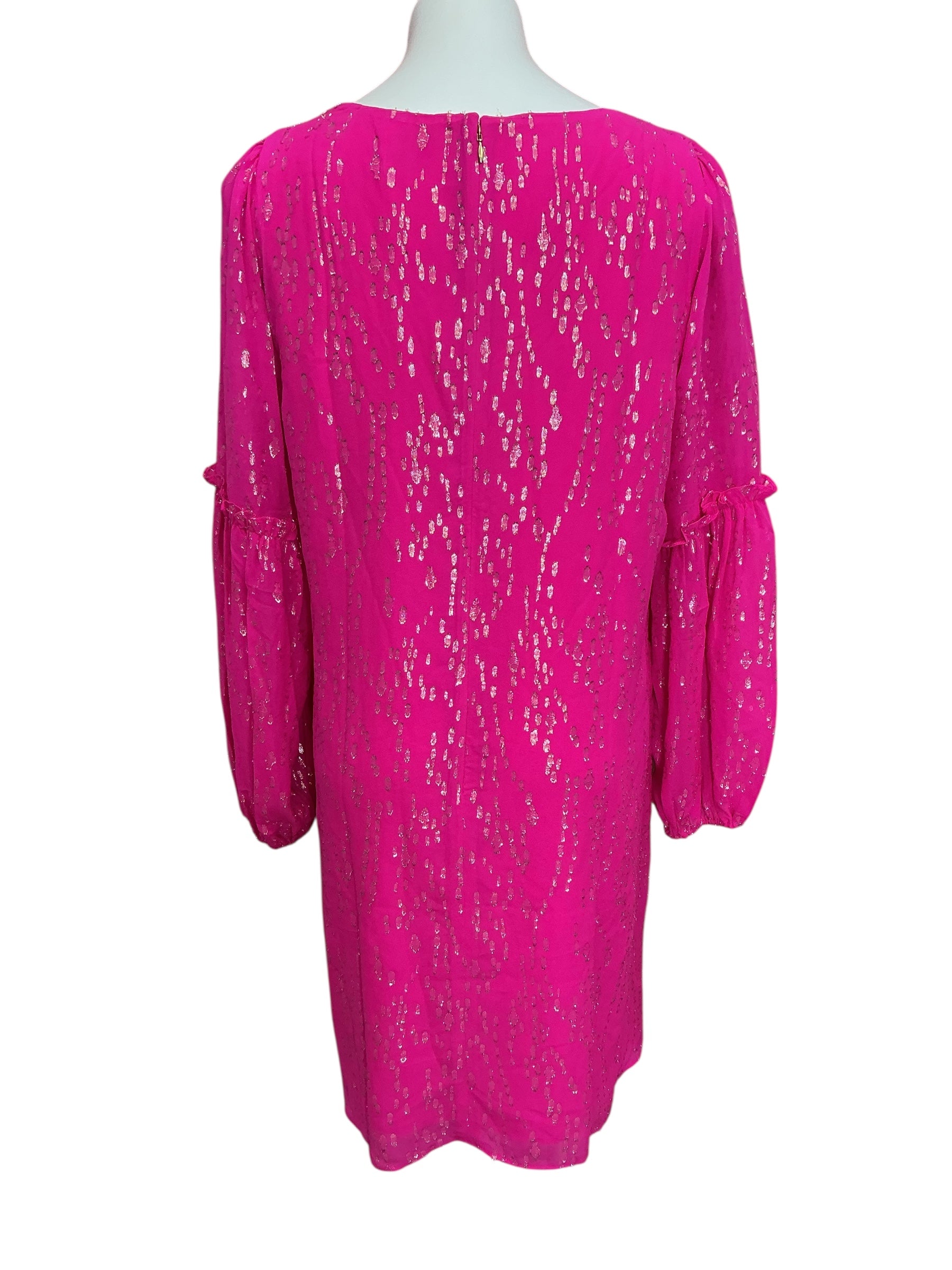 Lilly Pulitzer NWT Cleme Long Sleeve Silk Dress Pink Palms Fish Clip Chiffon - Size 12