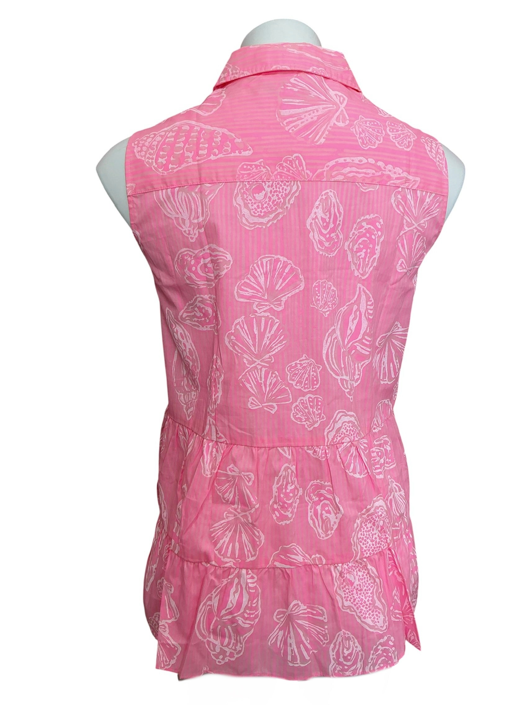 Lilly Pulitzer NWT Breah Sleeveless Button Down Top Rousseau Pink Cool As Shell Overprint - Size 12