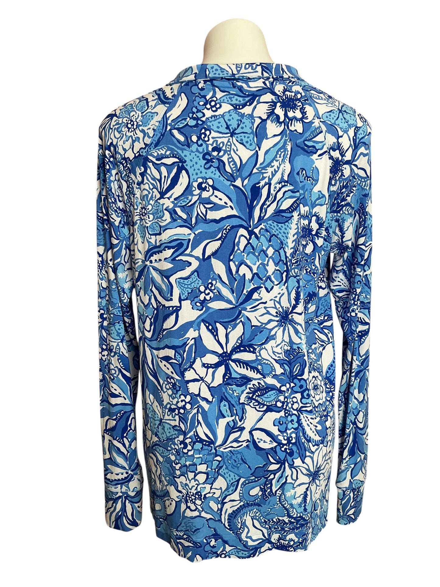 Lilly Pulitzer Cassi UPF 50+ Popover Top Blue Tang Flocking Fabulous - Size XL