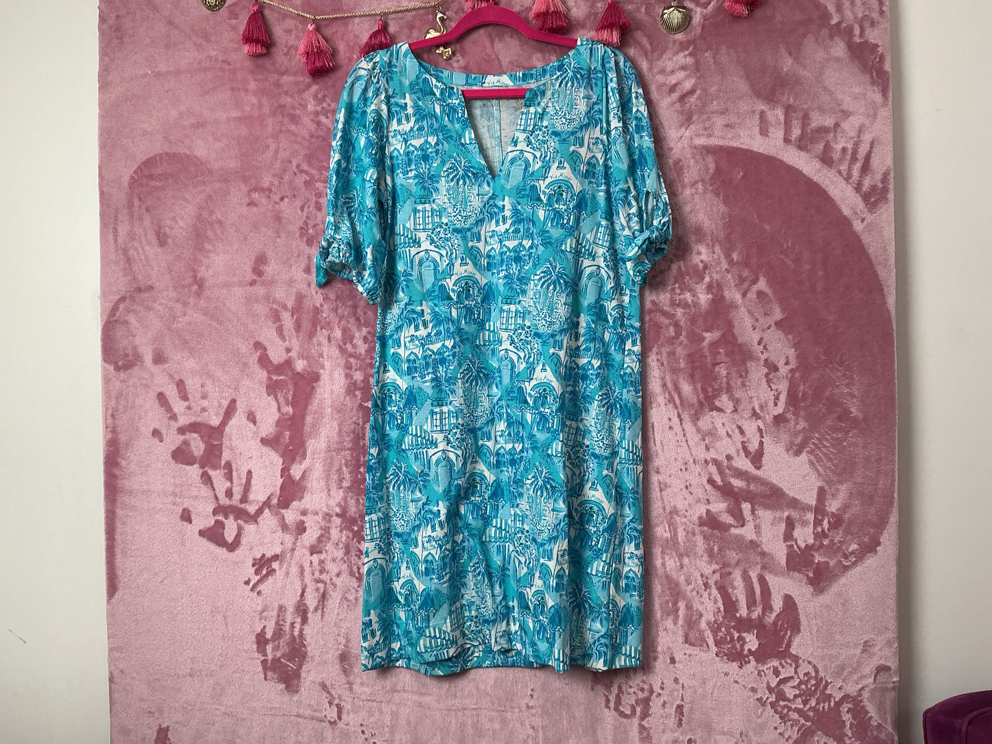 Lilly Pulitzer NWT Easley Short Sleeve Dr Amalfi Blue Sunny State Of Mind - Size M