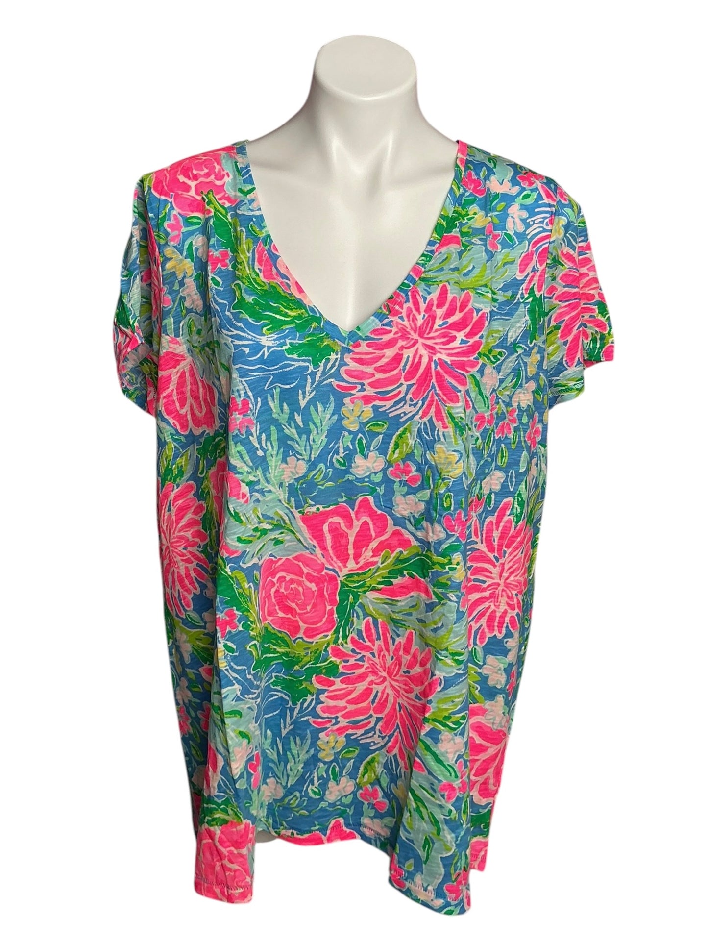 Lilly Pulitzer NWT Etta V-Neck Zanzibar Blue Blue Bunny Business - Size XXL