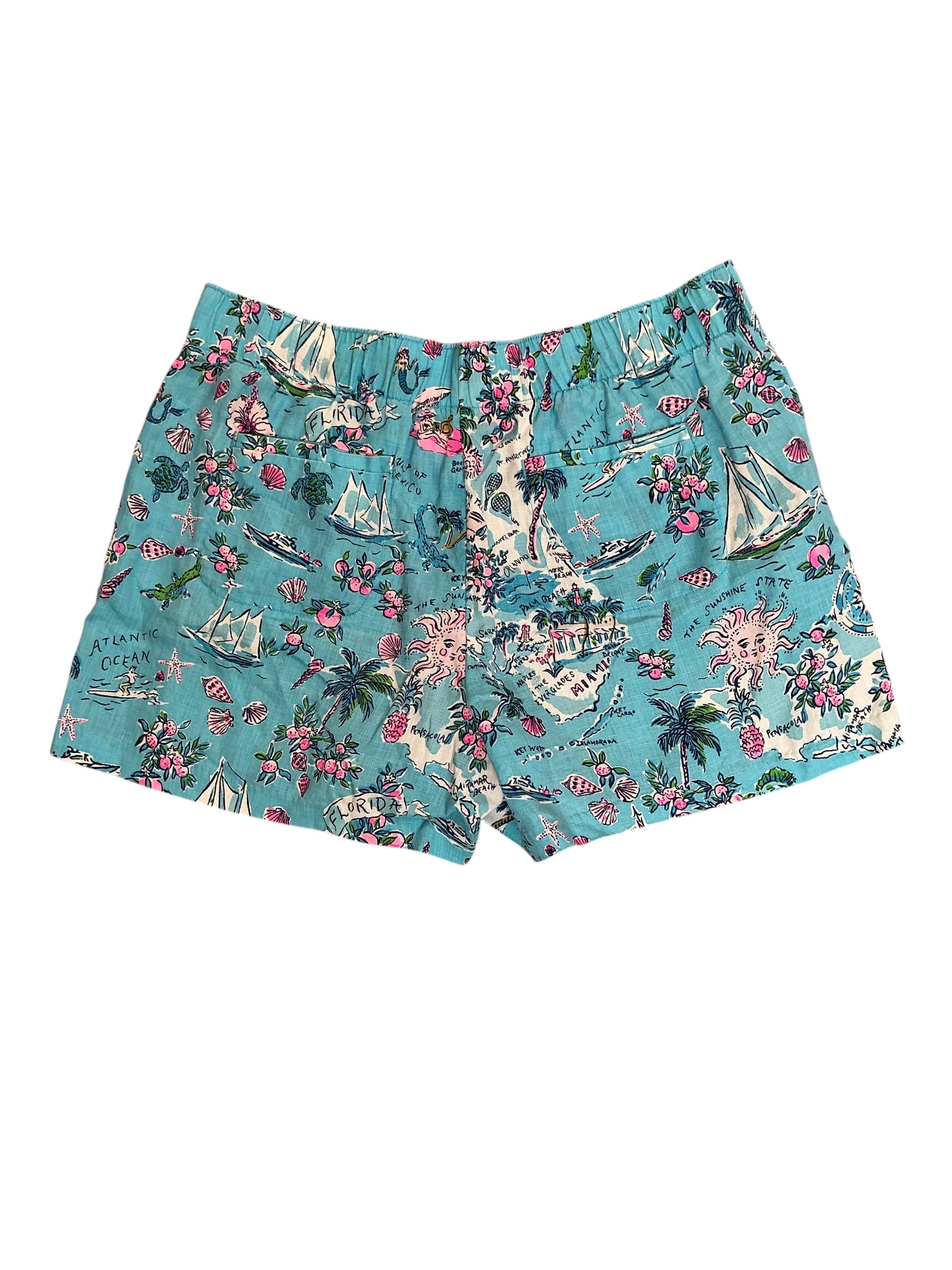 Lilly Pulitzer Lilo Linen Shorts Amalfi Blue Lilly’s Roadtrip - Size M