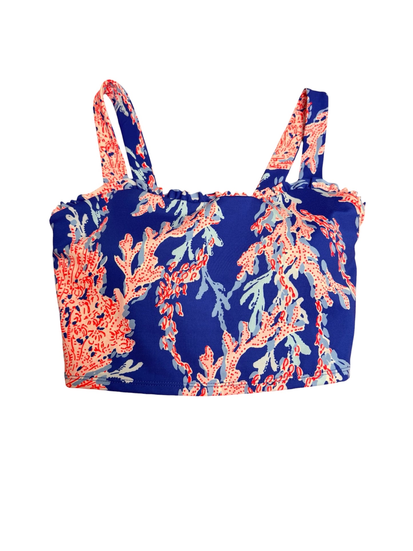 Lilly Pulitzer NWT Zahara Ruffle Sports Bra, Borealis Blue- Swim On Over size S