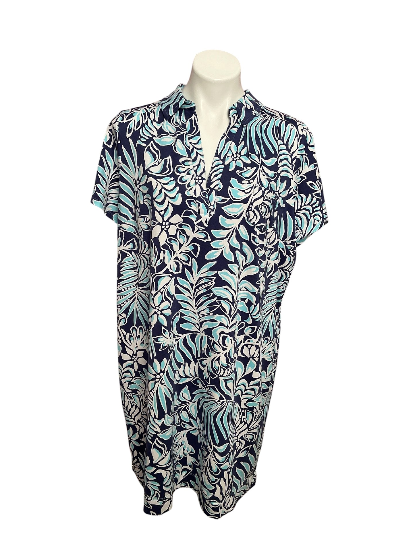 Lilly Pulitzer Dune UPF 50+ Short Sleeve Dress Sapphire Pool Summer Shorelines - Size XXL