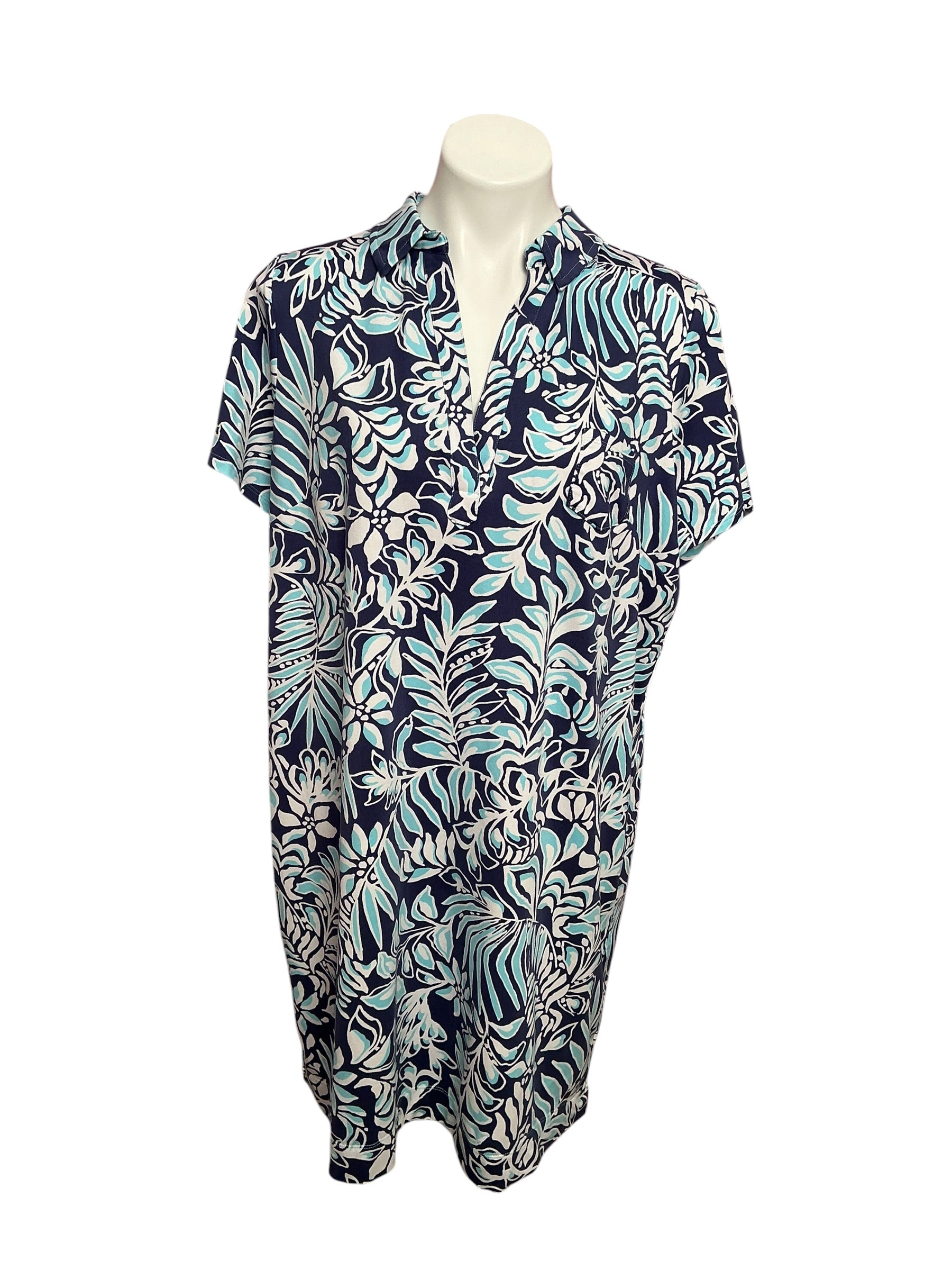 Lilly Pulitzer Dune UPF 50+ Short Sleeve Dress Sapphire Pool Summer Shorelines - Size XXL