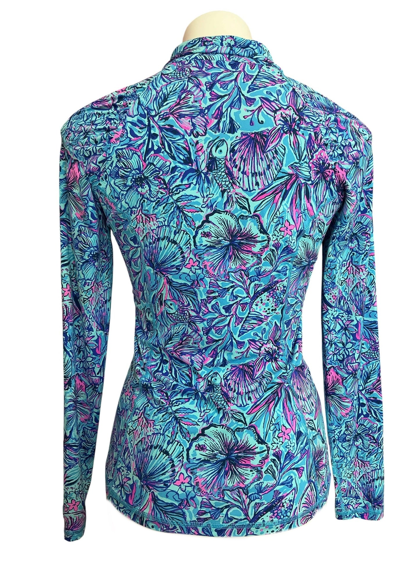 Lilly Pulitzer Justine Quarter Zip Pullover Breakwater Blue Shells And Bells - Size S