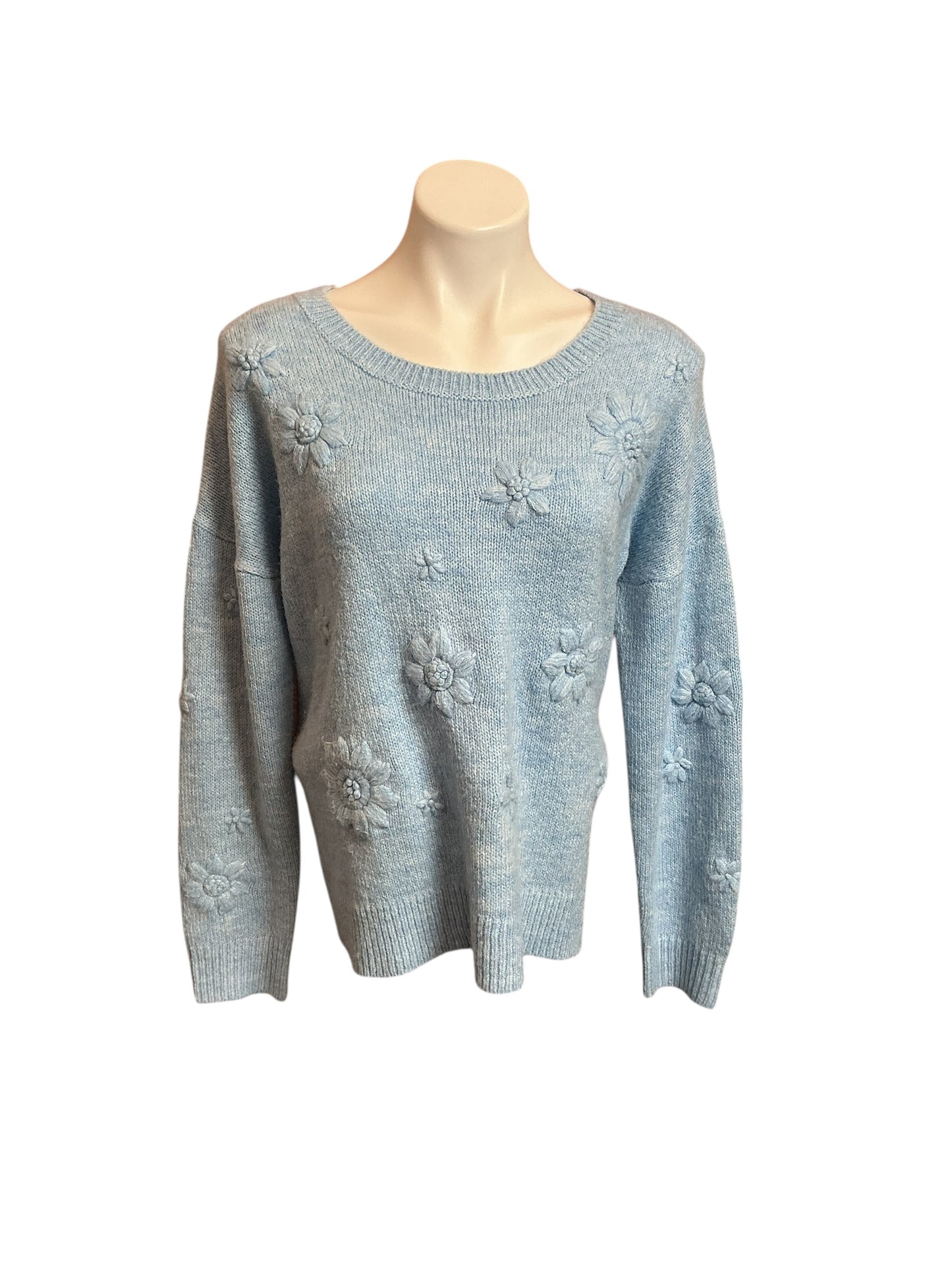 Lilly Pulitzer Elizabelle Sweater Heathered Bonaire Blue Coastal Flowers - Size L