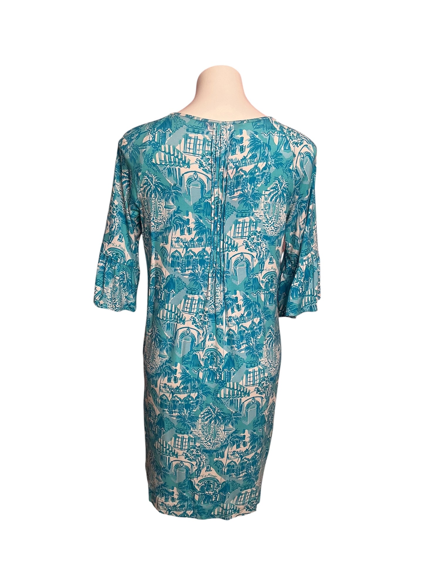 Lilly Pulitzer Krysta 3/4 Sleeve Dress Amalfi Blue Sunny State of Mind - Size M