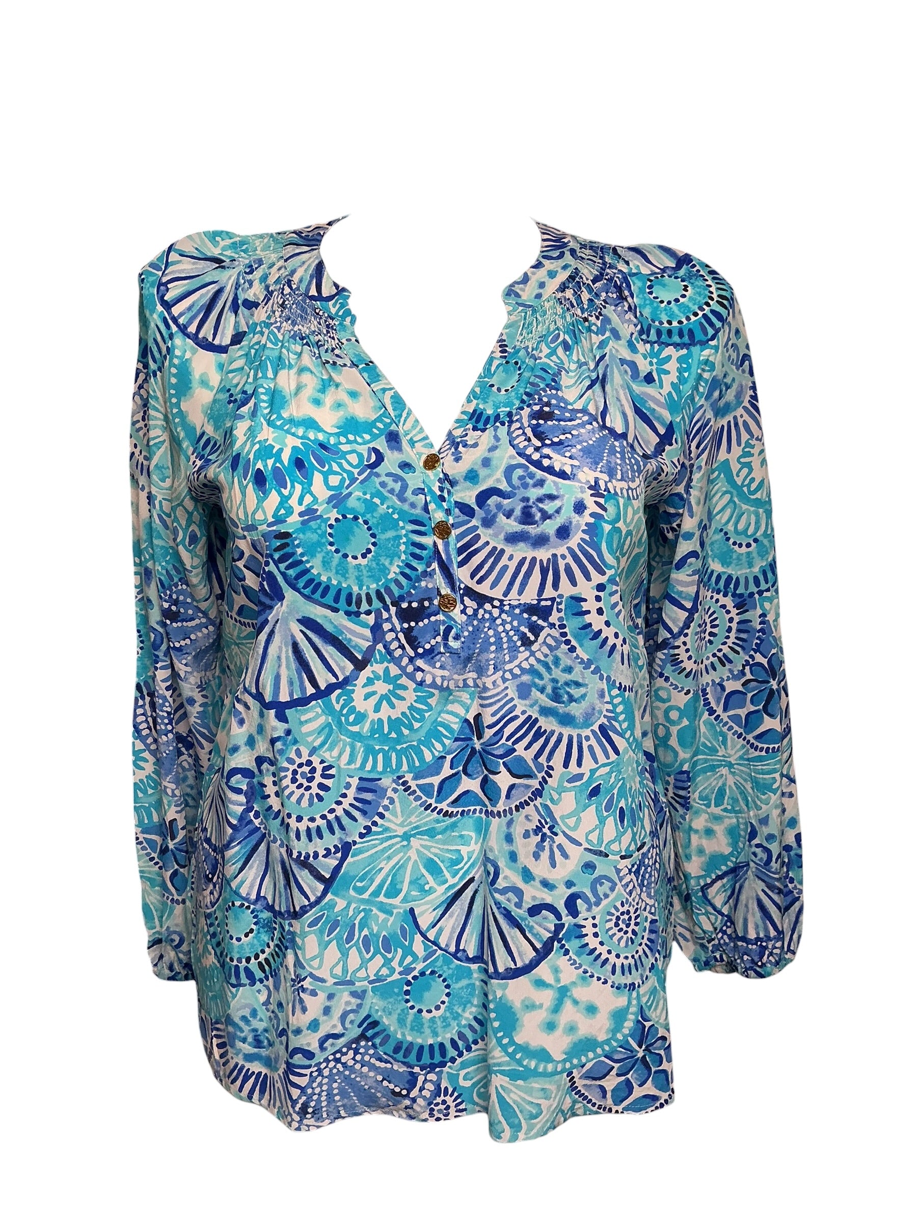 Lilly Pulitzer Captain Pullover - Turquoise Oasis Half Shell - Size L