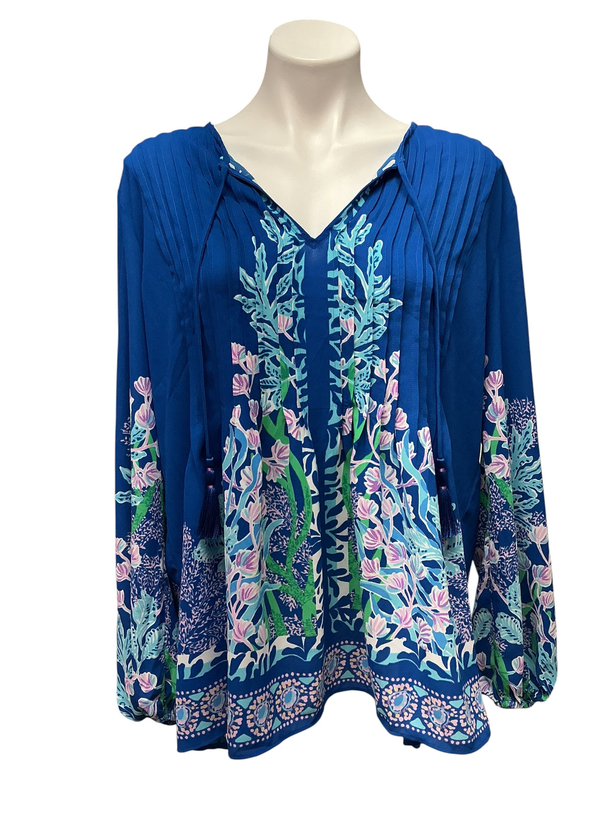 Lilly Pulitzer Marilina Long Sleeve Tunic Top Barton Blue Seacret Escape - Size XL