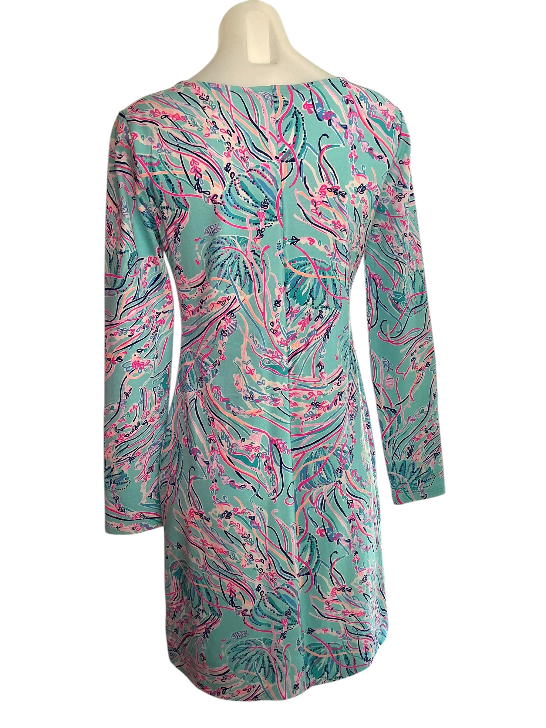 Lilly Pulitzer NWT Long Sleeved Harper Shift Dress Bayside Blue Under The Moon - Size S