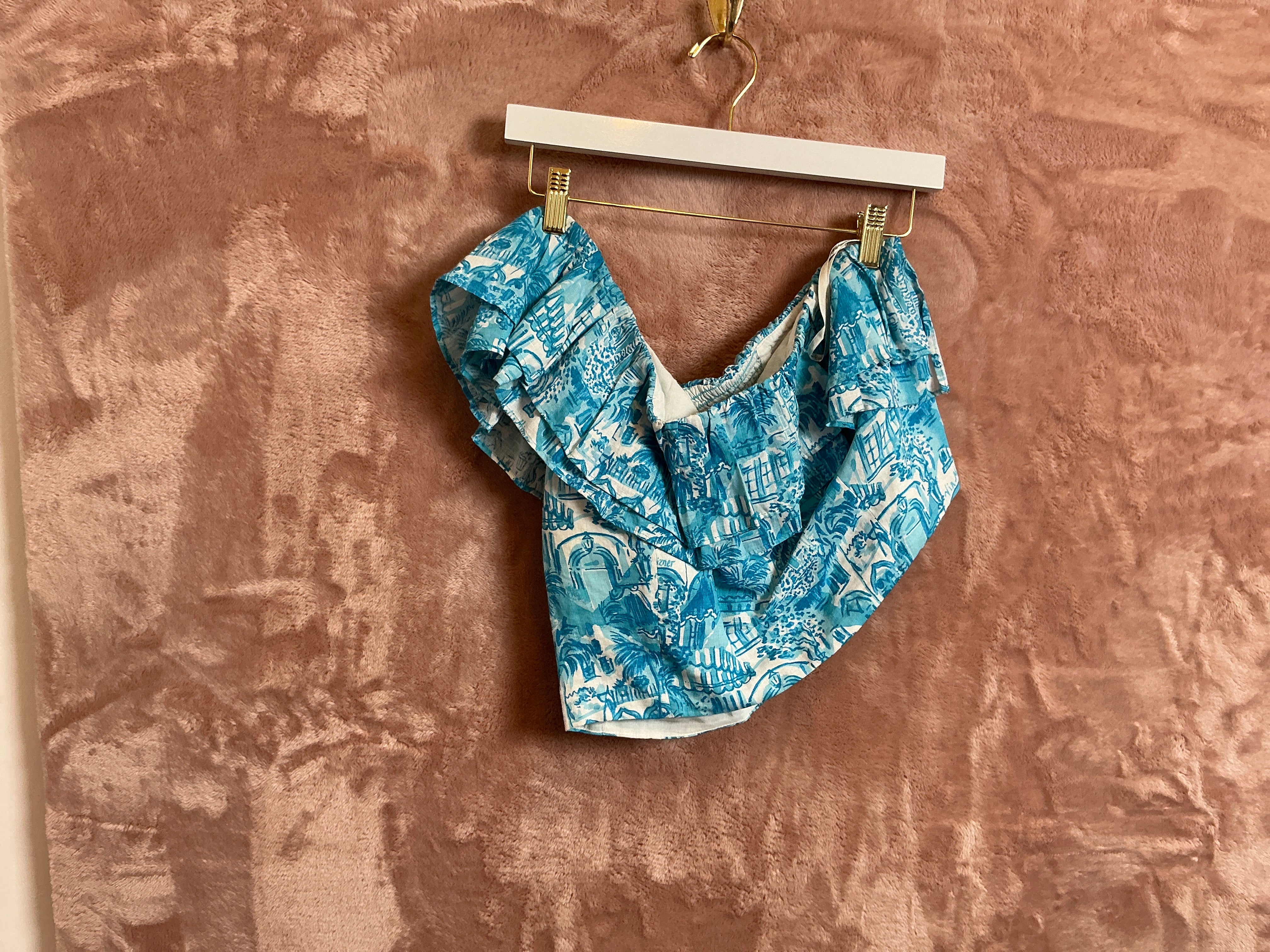 Lilly Pulitzer Top NWT - Kasida Ruffle - Amalfi Blue - Sunny State Of Mind - Size 16