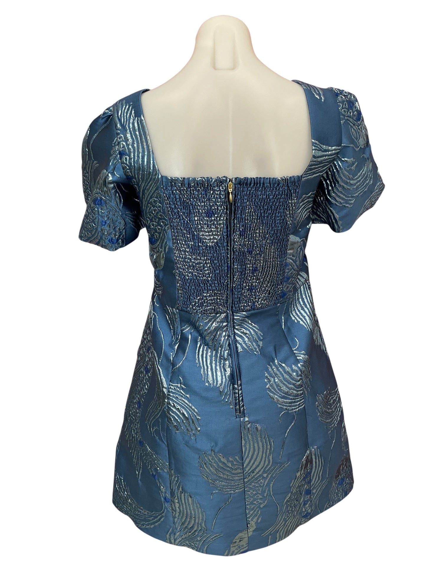 Lilly Pulitzer Booker Skirted Romper Low Tide Navy Dancing Koi Metllic Jacquard - Size 14