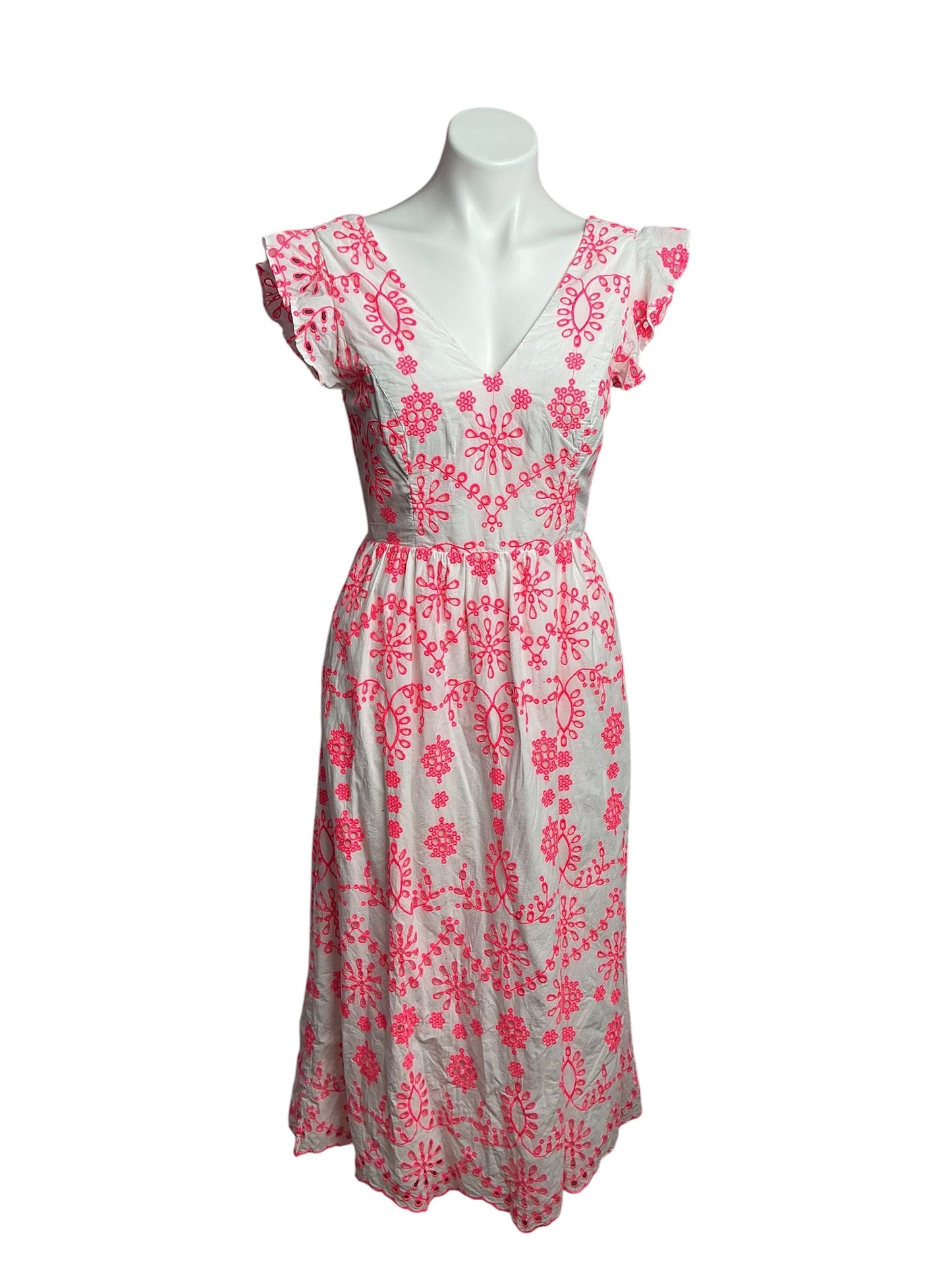 Lilly Pulitzer- Lillyanne Midi Dress Karmic Coral Neon Engineered Eyelet Size 4