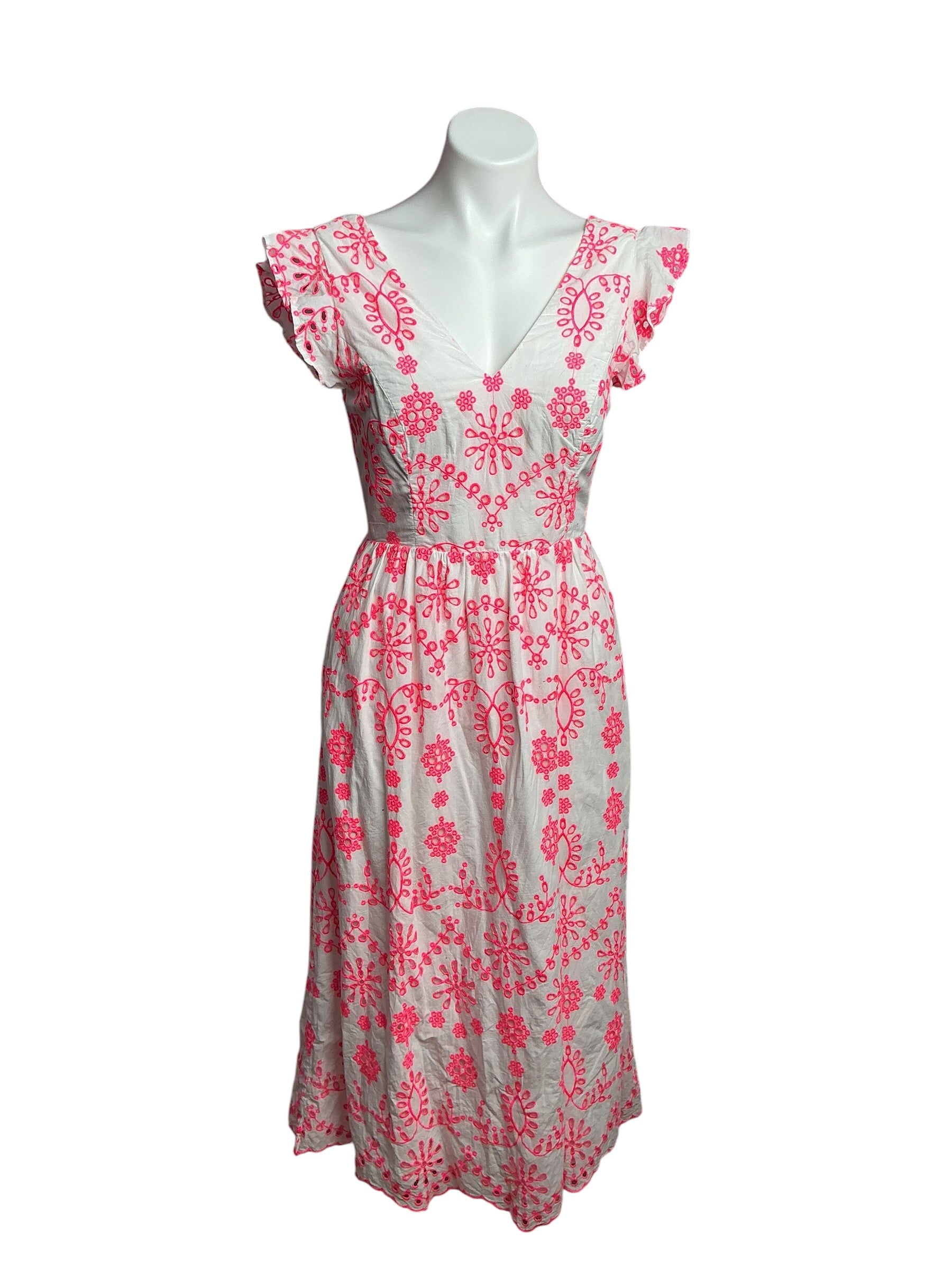 Lilly Pulitzer- Lillyanne Midi Dress Karmic Coral Neon Engineered Eyelet Size 4