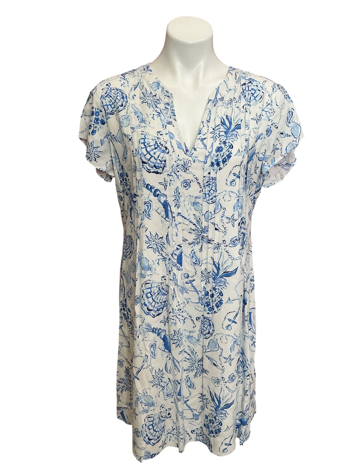 Lilly Pulitzer Pintuck Tunic Dress Resort White Barefoot Beachcombers - Size 8