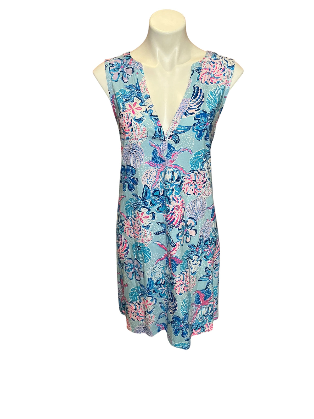 Lilly Pulitzer Dev Split Neck Shift Mini Dress Bahamas Beachcomber - Size XL